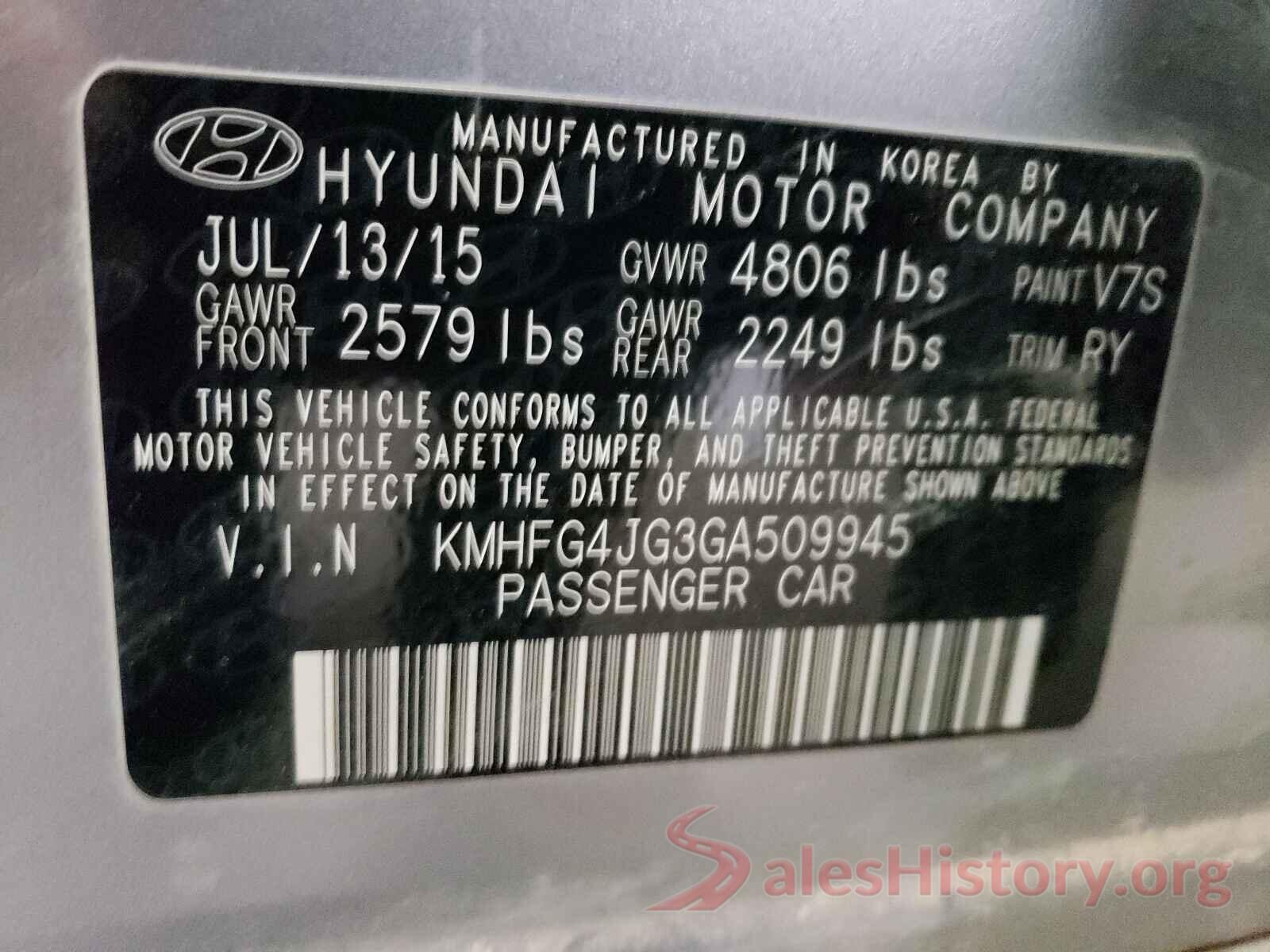 KMHFG4JG3GA509945 2016 HYUNDAI AZERA