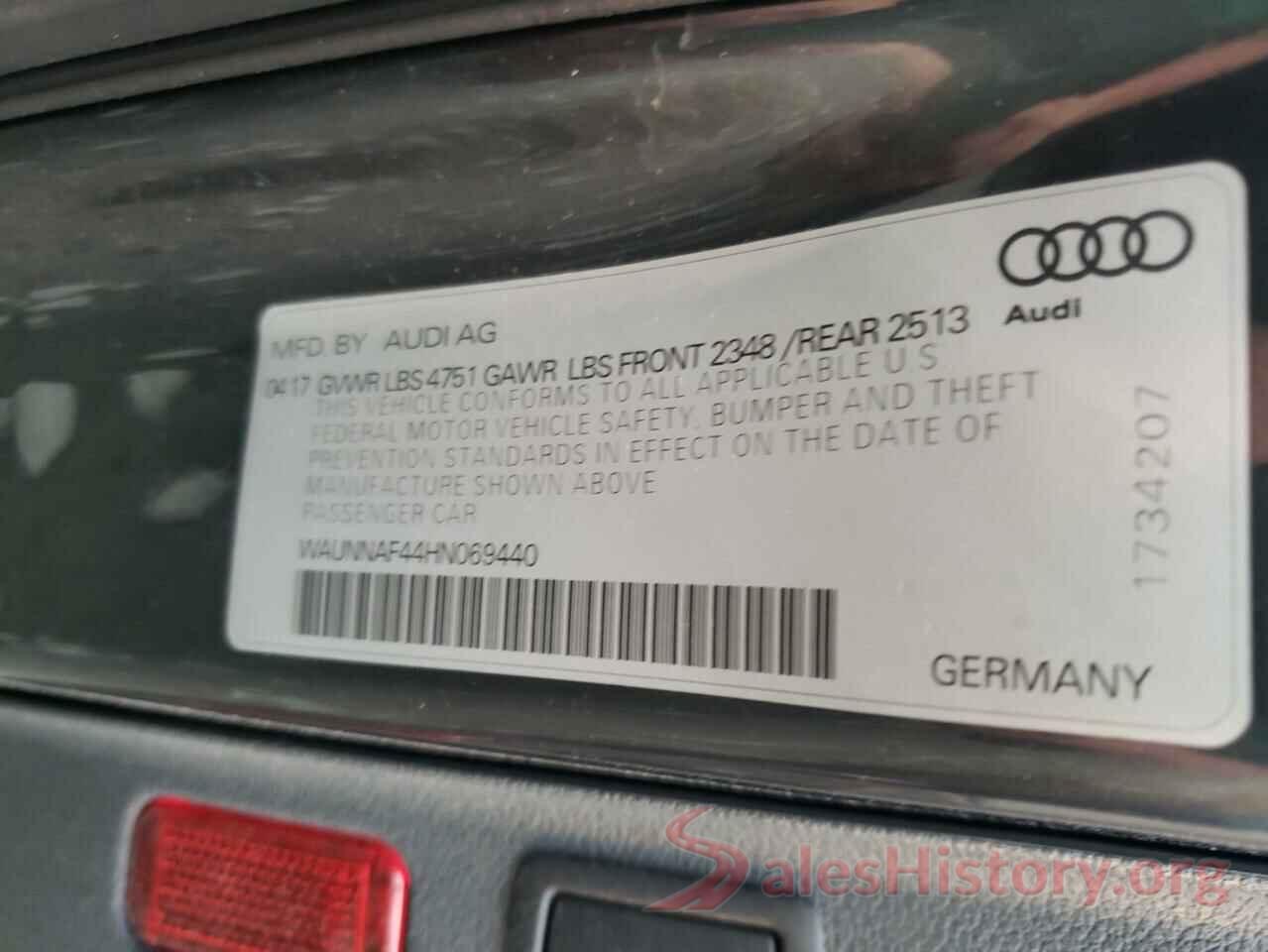 WAUNNAF44HN069440 2017 AUDI A4