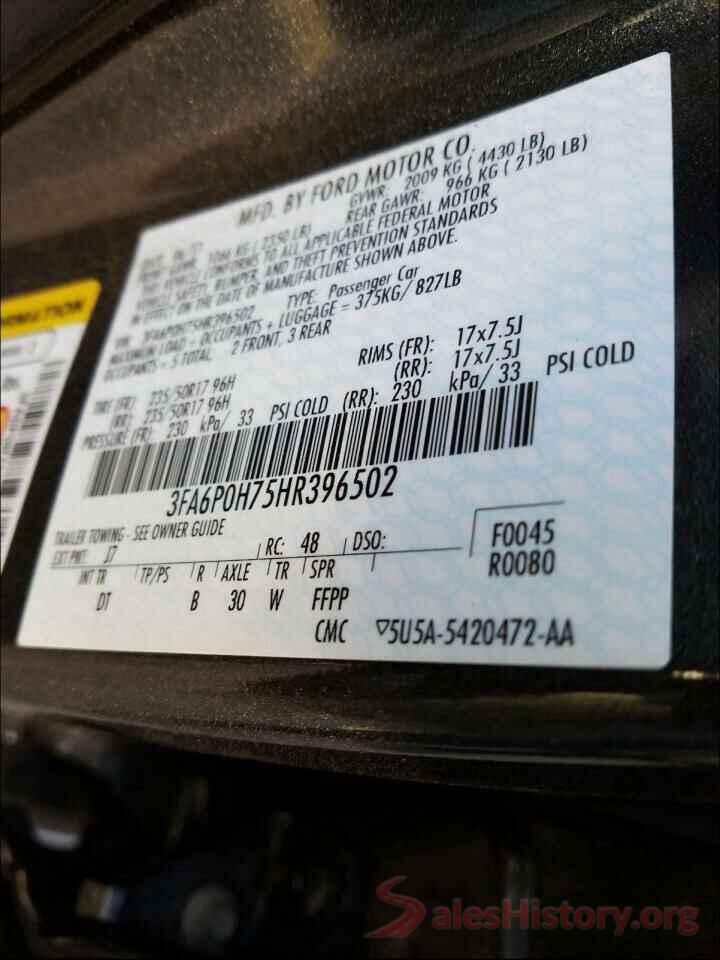 3FA6P0H75HR396502 2017 FORD FUSION