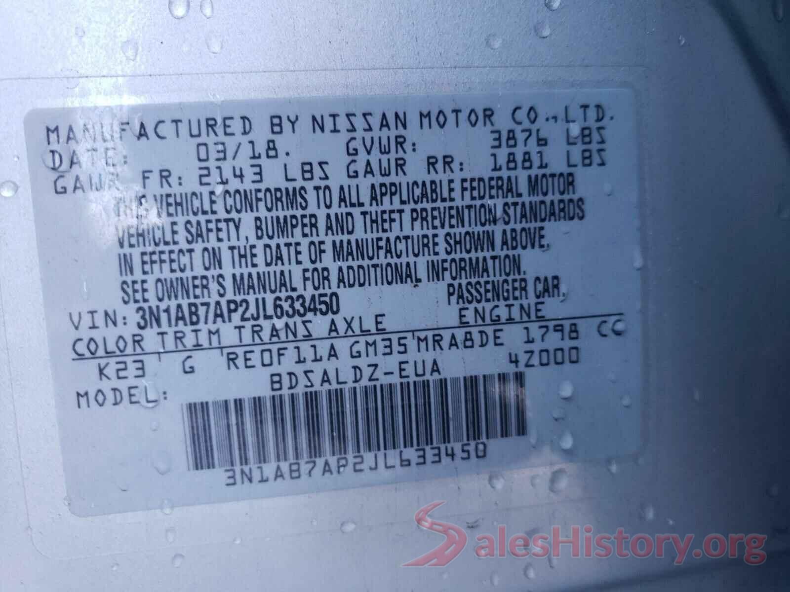 3N1AB7AP2JL633450 2018 NISSAN SENTRA