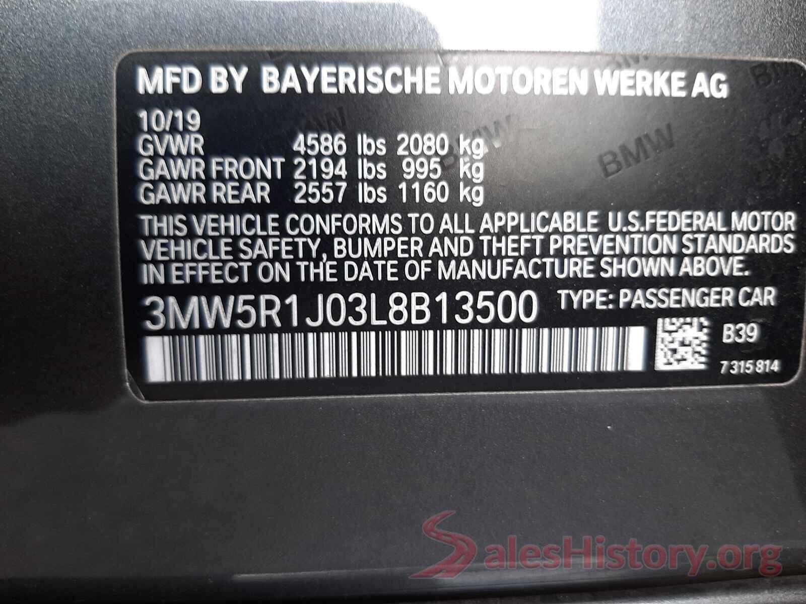 3MW5R1J03L8B13500 2020 BMW 3 SERIES