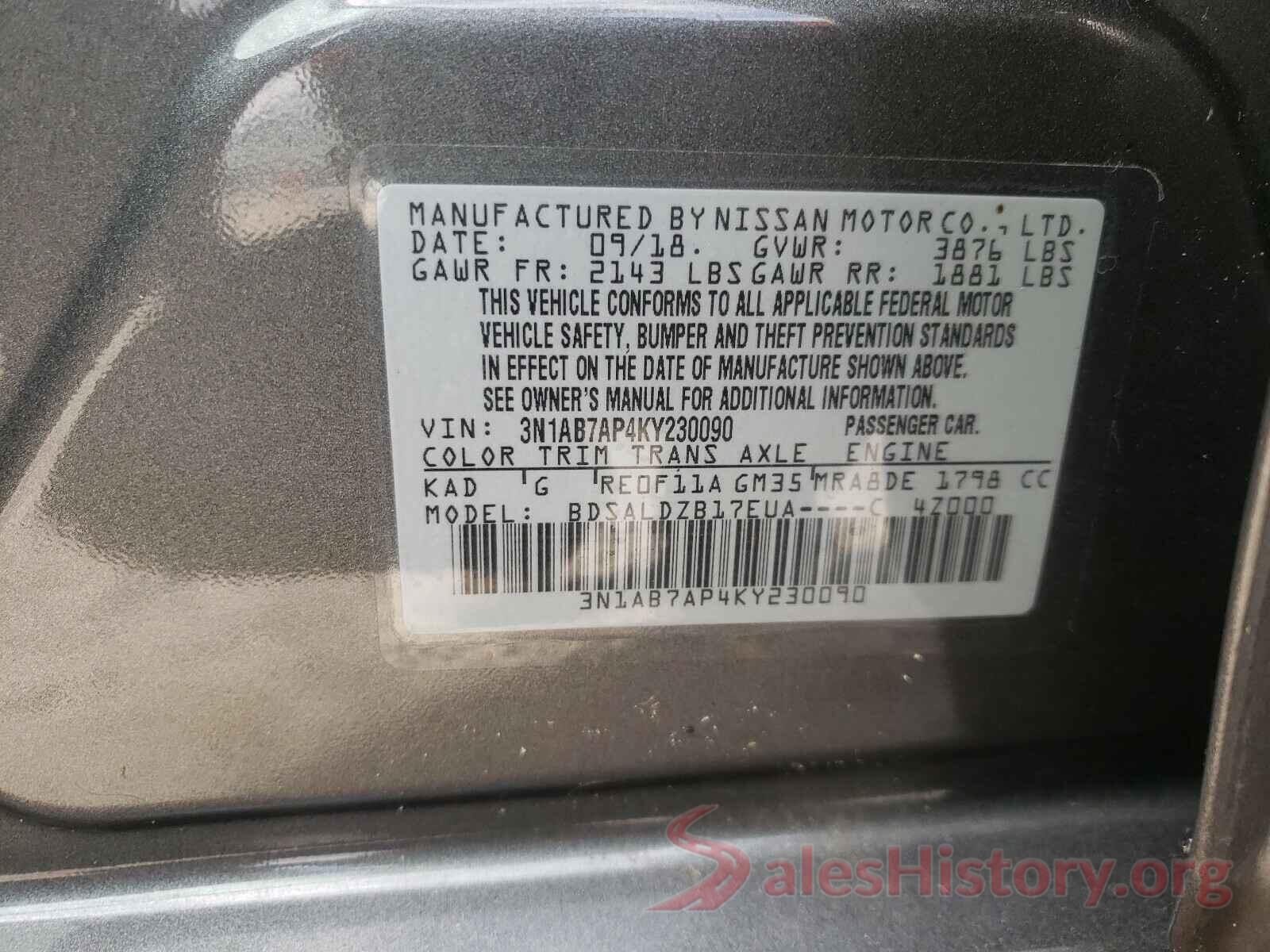 3N1AB7AP4KY230090 2019 NISSAN SENTRA