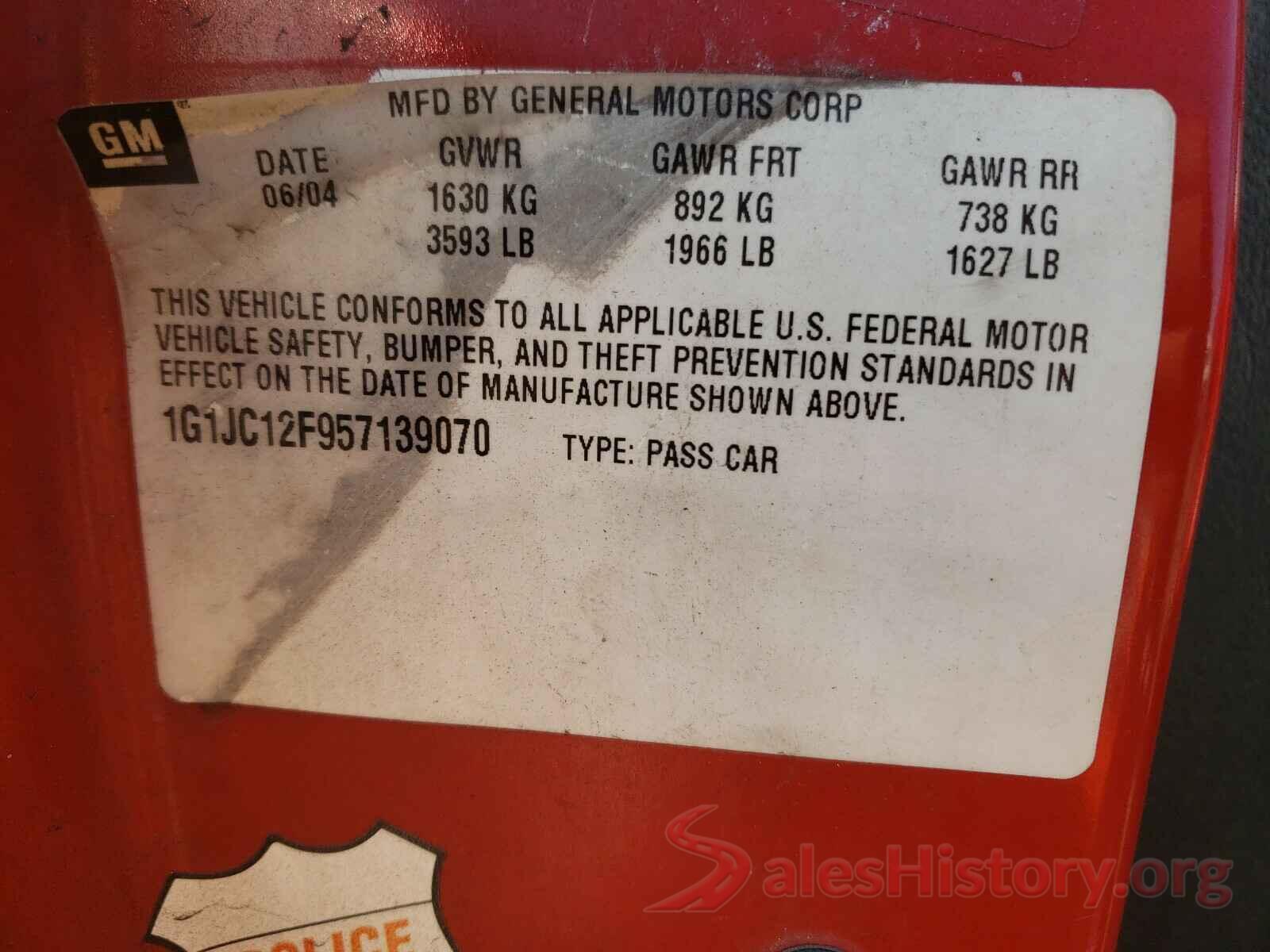 1G1JC12F957139070 2005 CHEVROLET CAVALIER