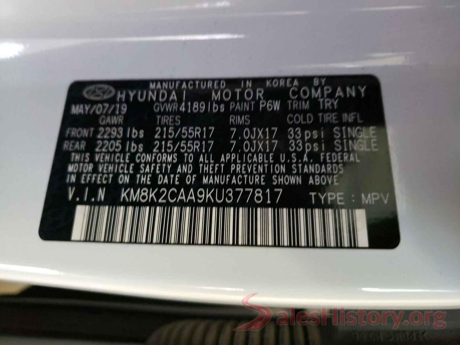 KM8K2CAA9KU377817 2019 HYUNDAI KONA