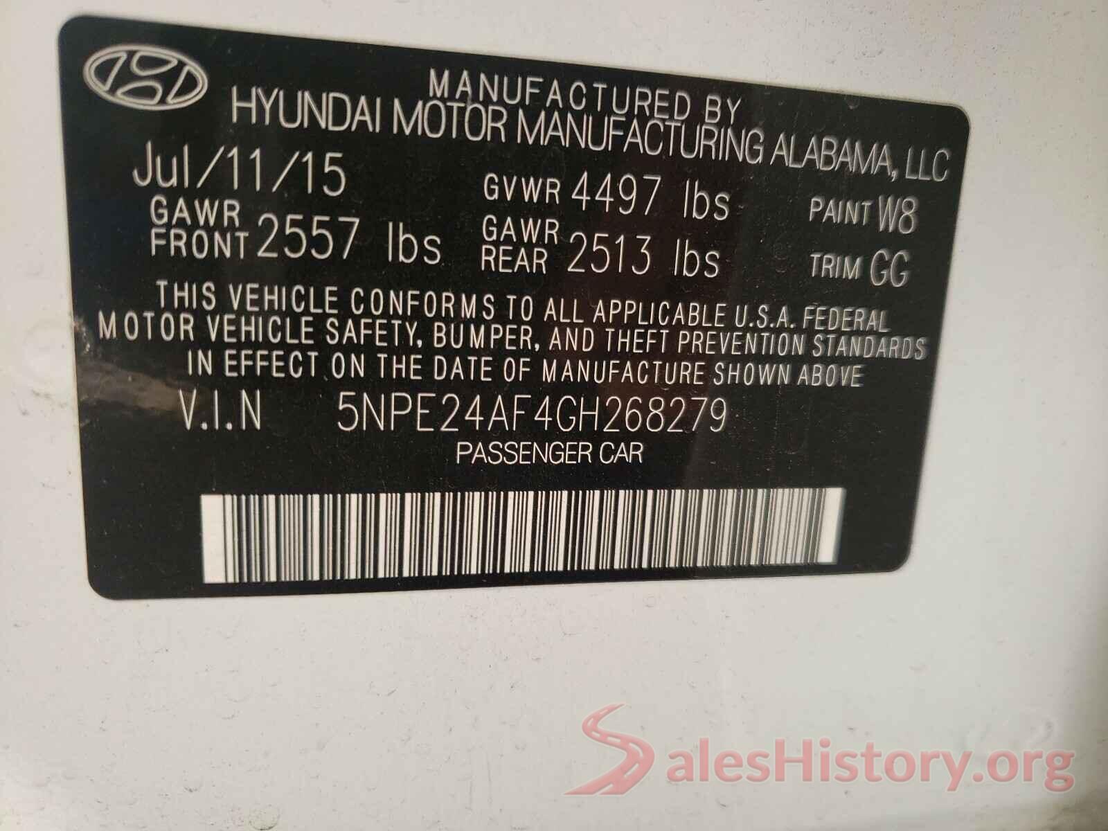 5NPE24AF4GH268279 2016 HYUNDAI SONATA