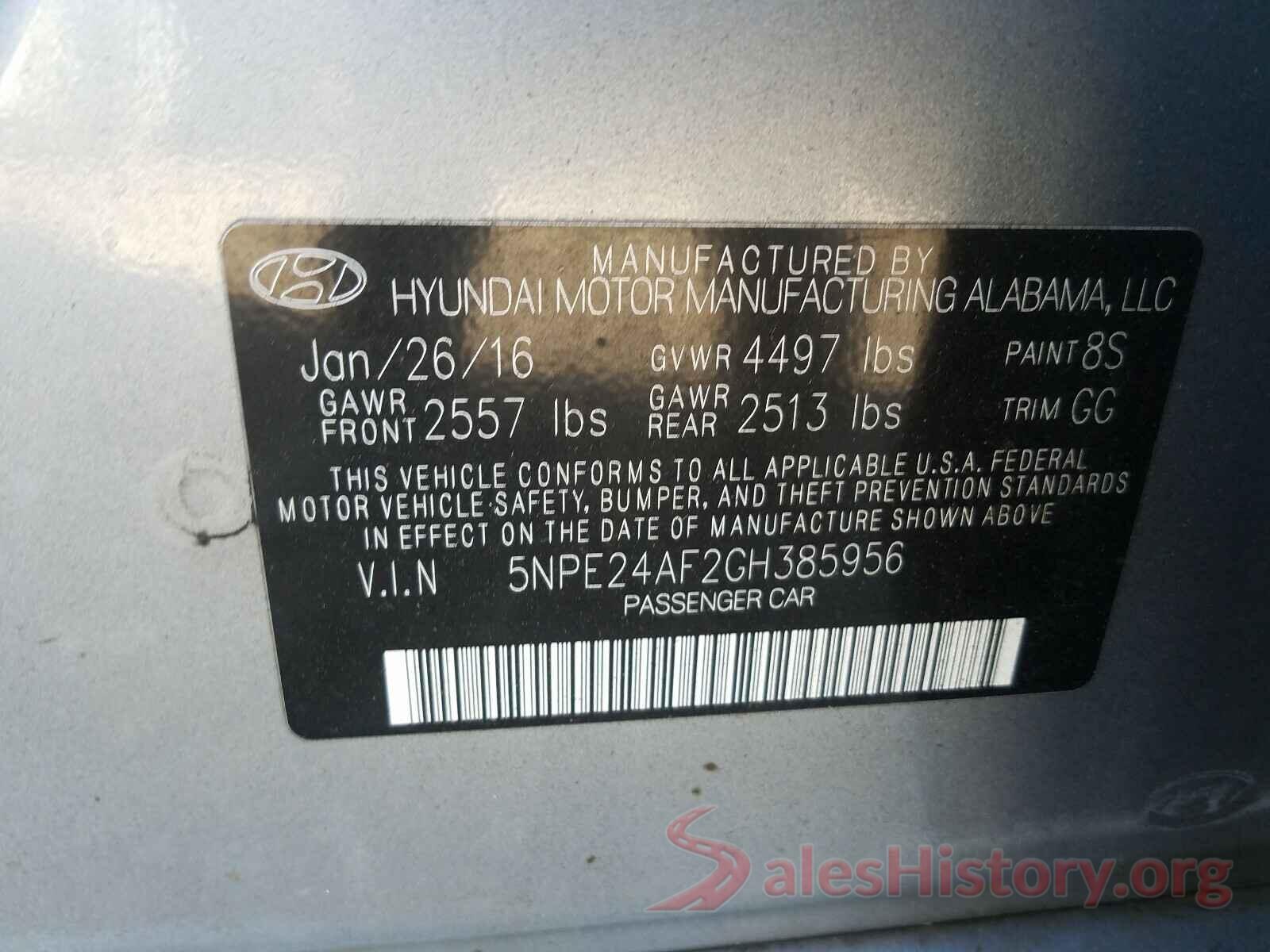 5NPE24AF2GH385956 2016 HYUNDAI SONATA