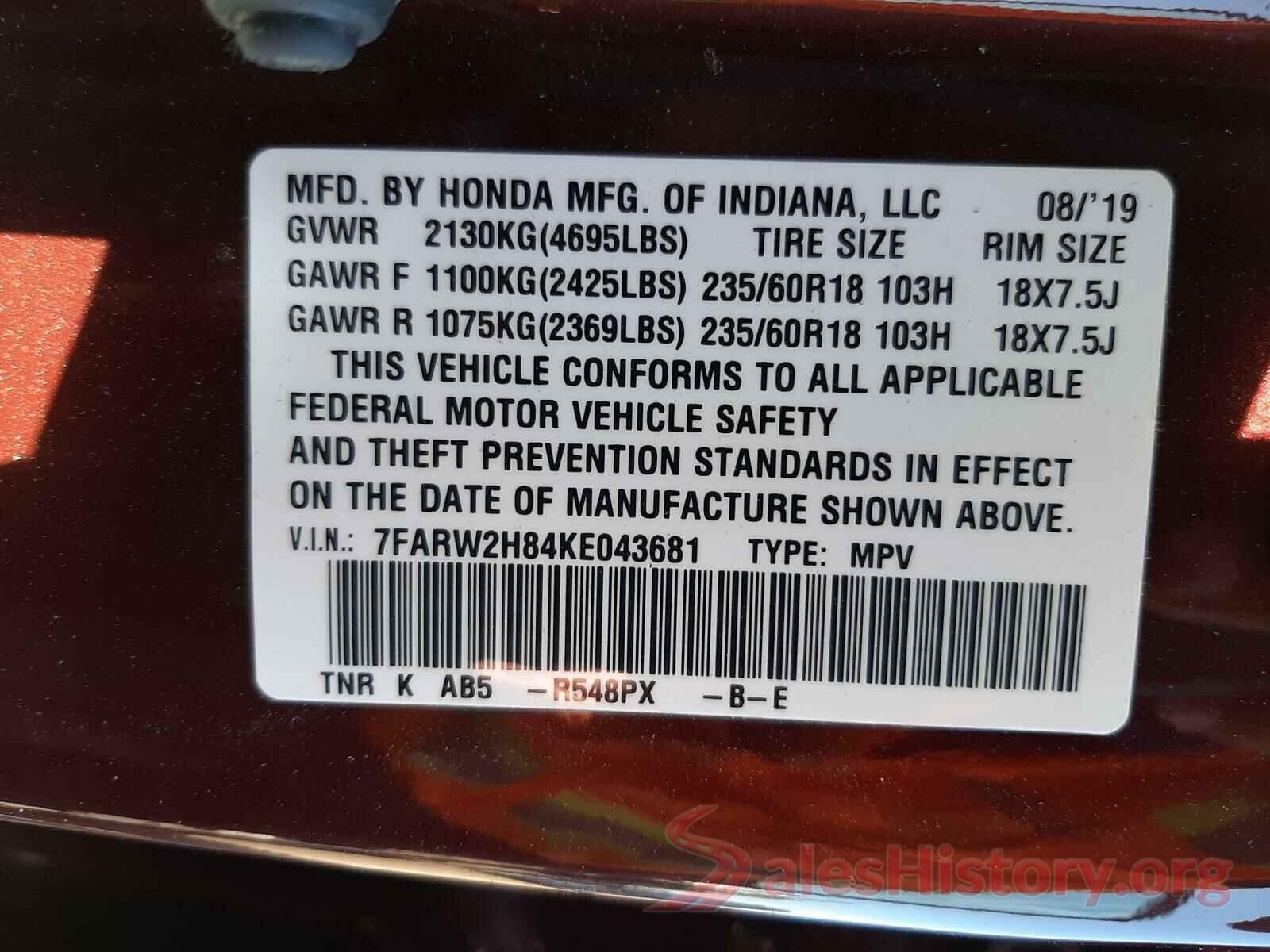 7FARW2H84KE043681 2019 HONDA CRV