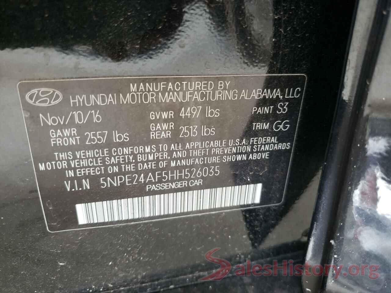 5NPE24AF5HH526035 2017 HYUNDAI SONATA