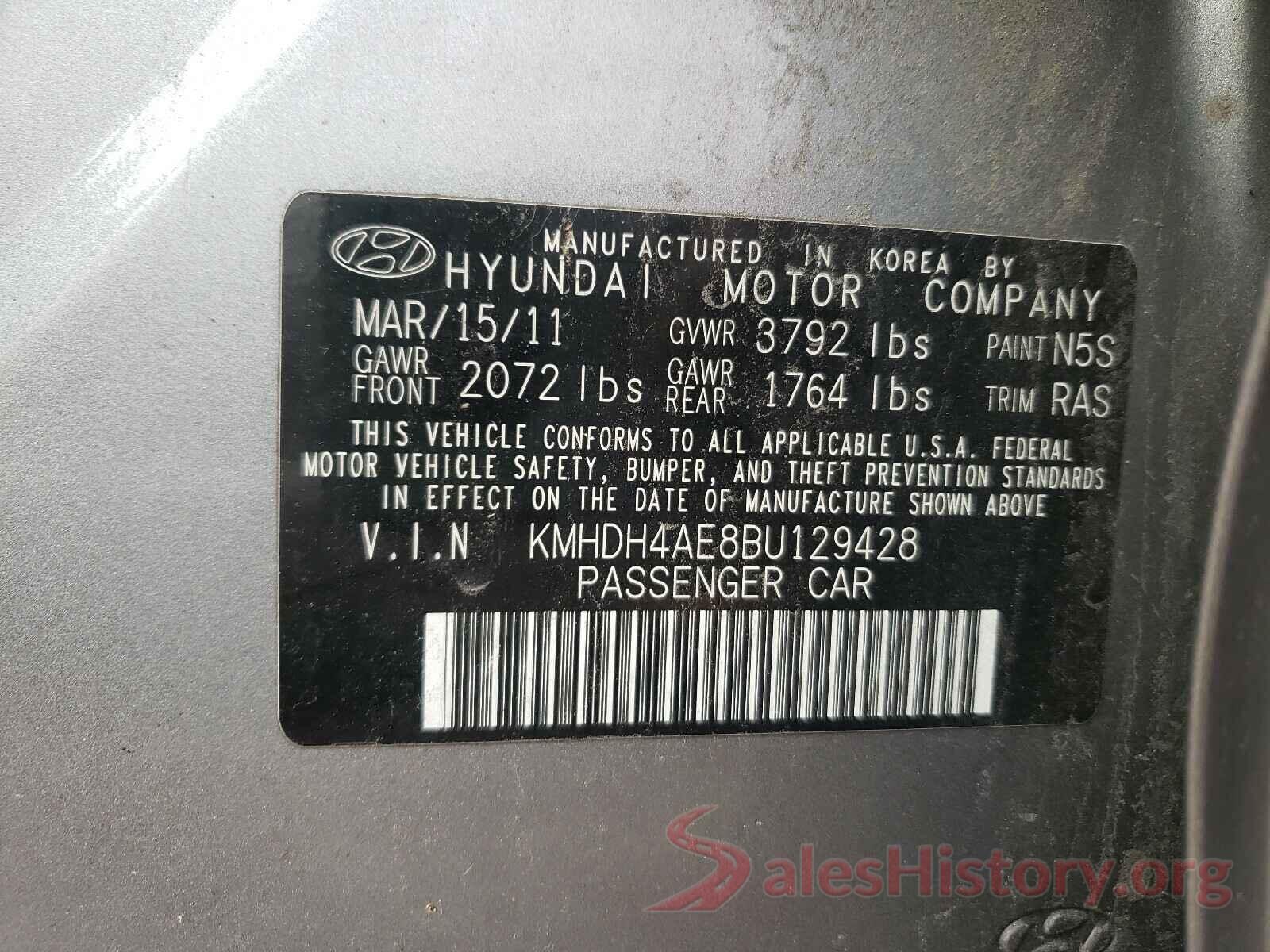 KMHDH4AE8BU129428 2011 HYUNDAI ELANTRA