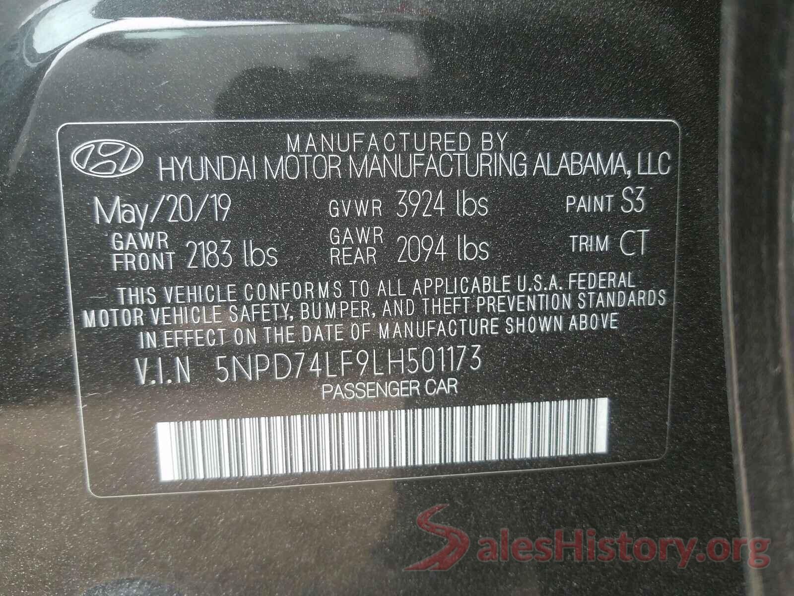 5NPD74LF9LH501173 2020 HYUNDAI ELANTRA