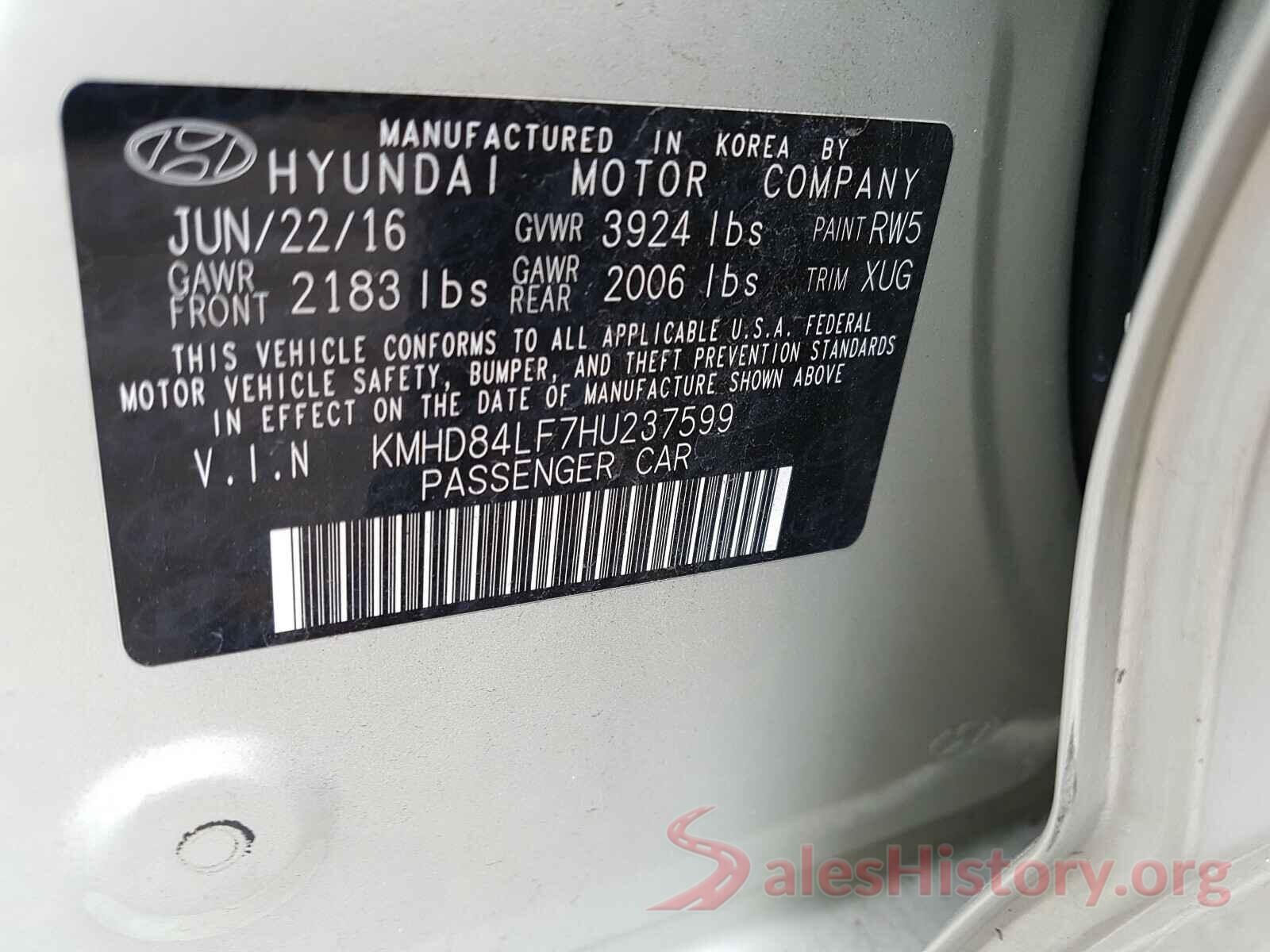 KMHD84LF7HU237599 2017 HYUNDAI ELANTRA