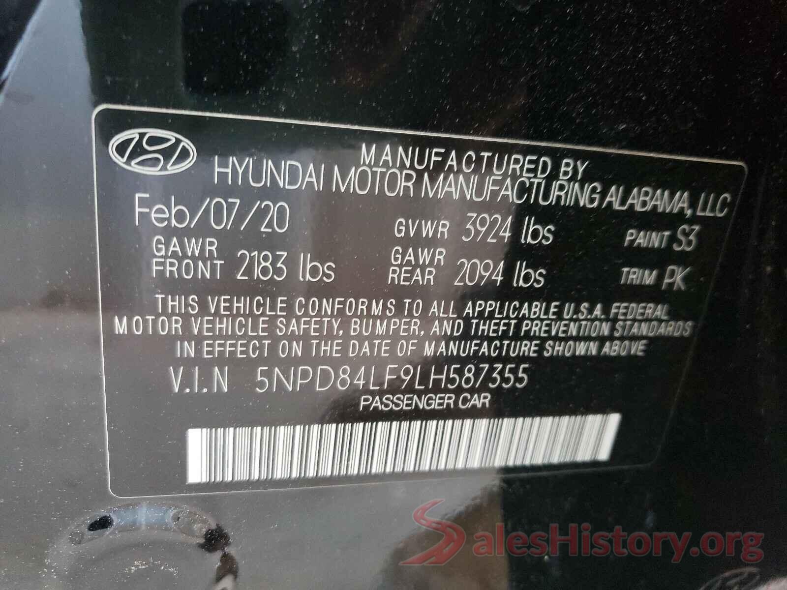 5NPD84LF9LH587355 2020 HYUNDAI ELANTRA