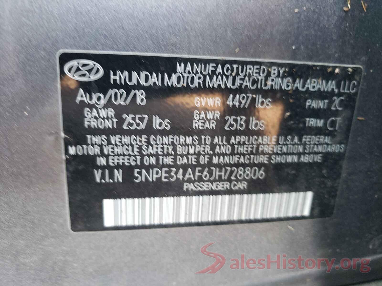 5NPE34AF6JH728806 2018 HYUNDAI SONATA