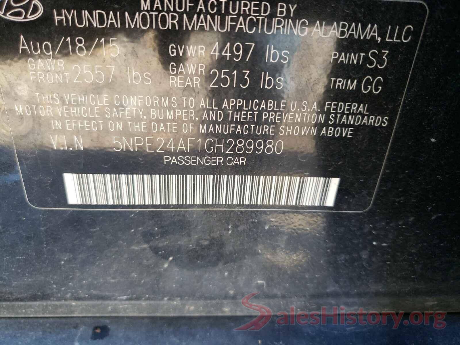 5NPE24AF1GH289980 2016 HYUNDAI SONATA