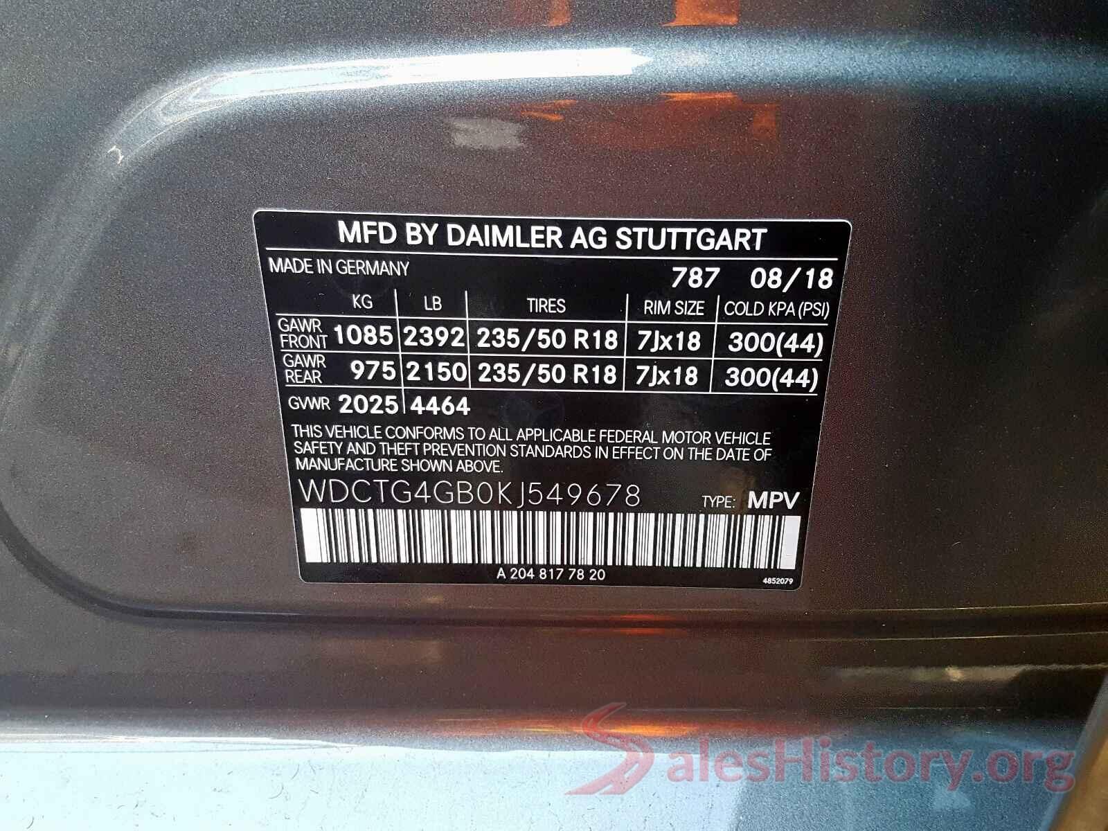 WDCTG4GB0KJ549678 2019 MERCEDES-BENZ GLA-CLASS