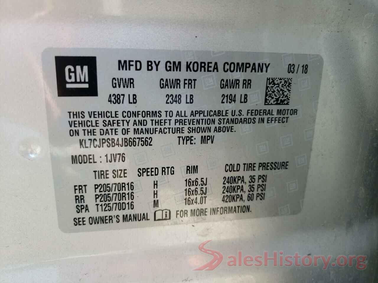 KL7CJPSB4JB667562 2018 CHEVROLET TRAX