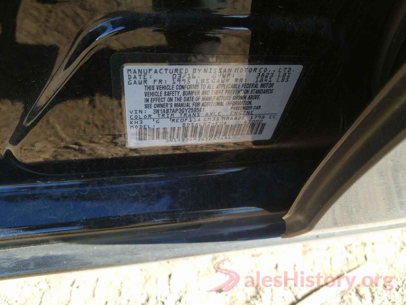 3N1AB7AP3GY259541 2016 NISSAN SENTRA