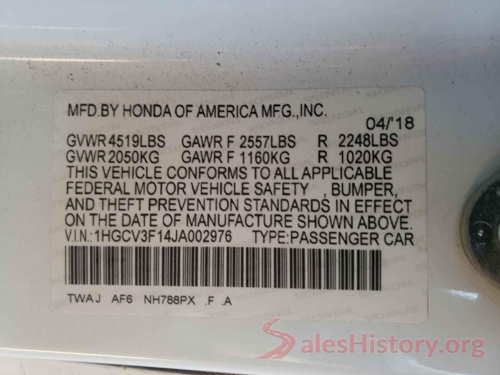 1HGCV3F14JA002976 2018 HONDA ACCORD