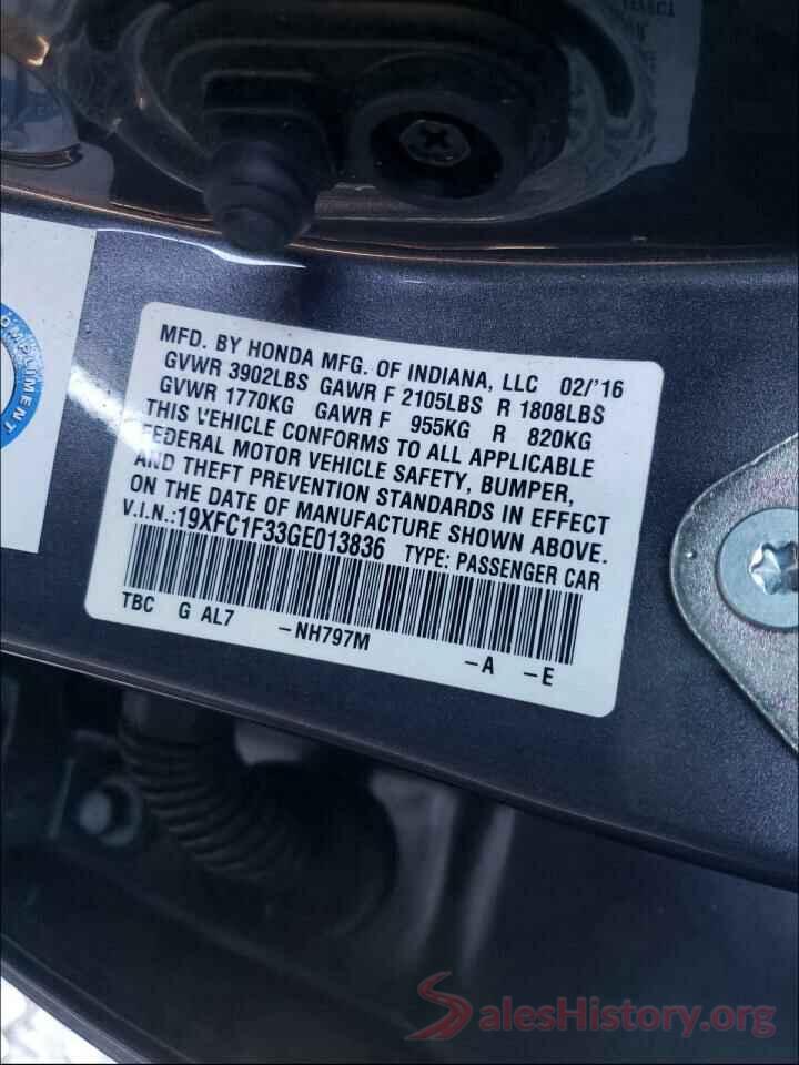 19XFC1F33GE013836 2016 HONDA CIVIC