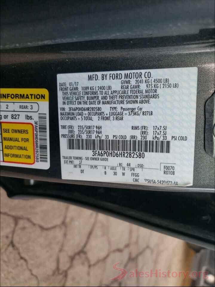 3FA6P0HD6HR282580 2017 FORD FUSION