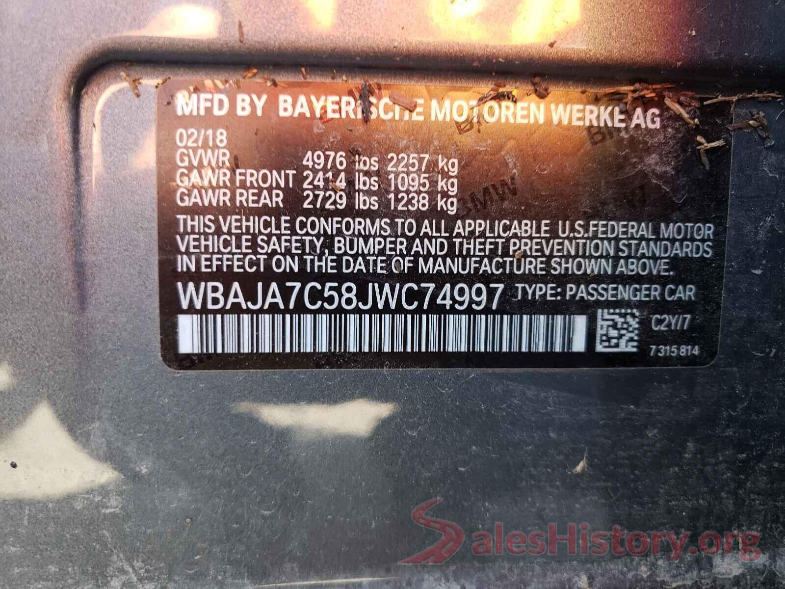 WBAJA7C58JWC74997 2018 BMW 5 SERIES