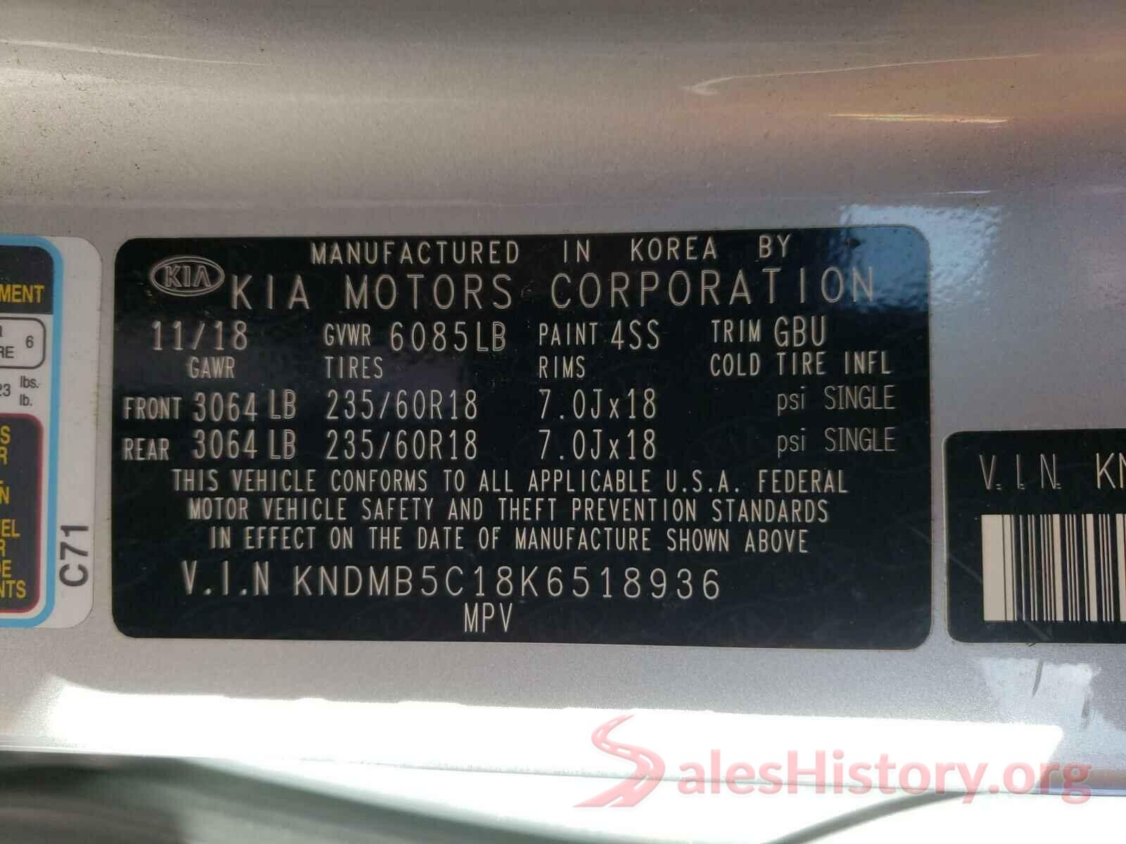 KNDMB5C18K6518936 2019 KIA SEDONA