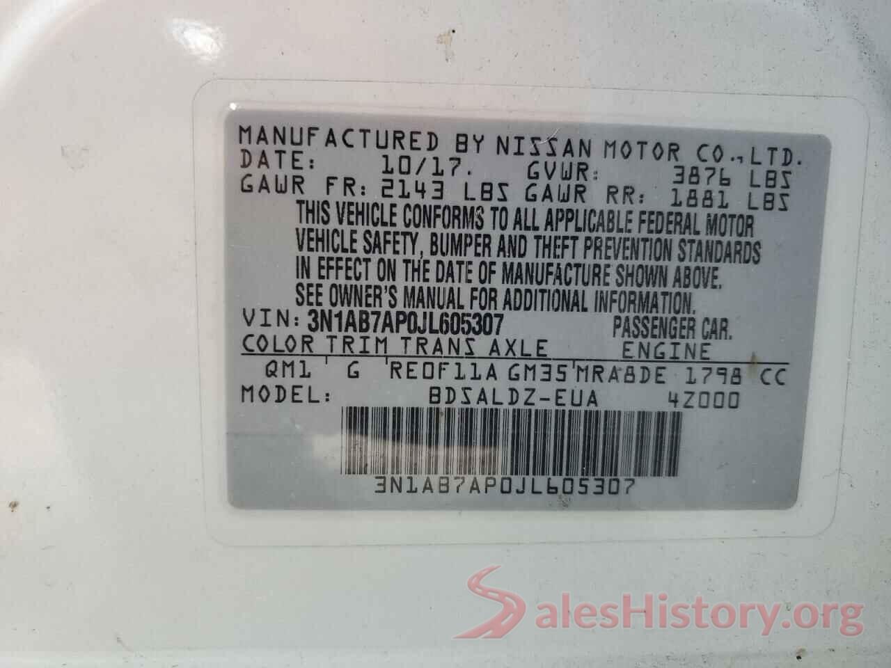 3N1AB7AP0JL605307 2018 NISSAN SENTRA