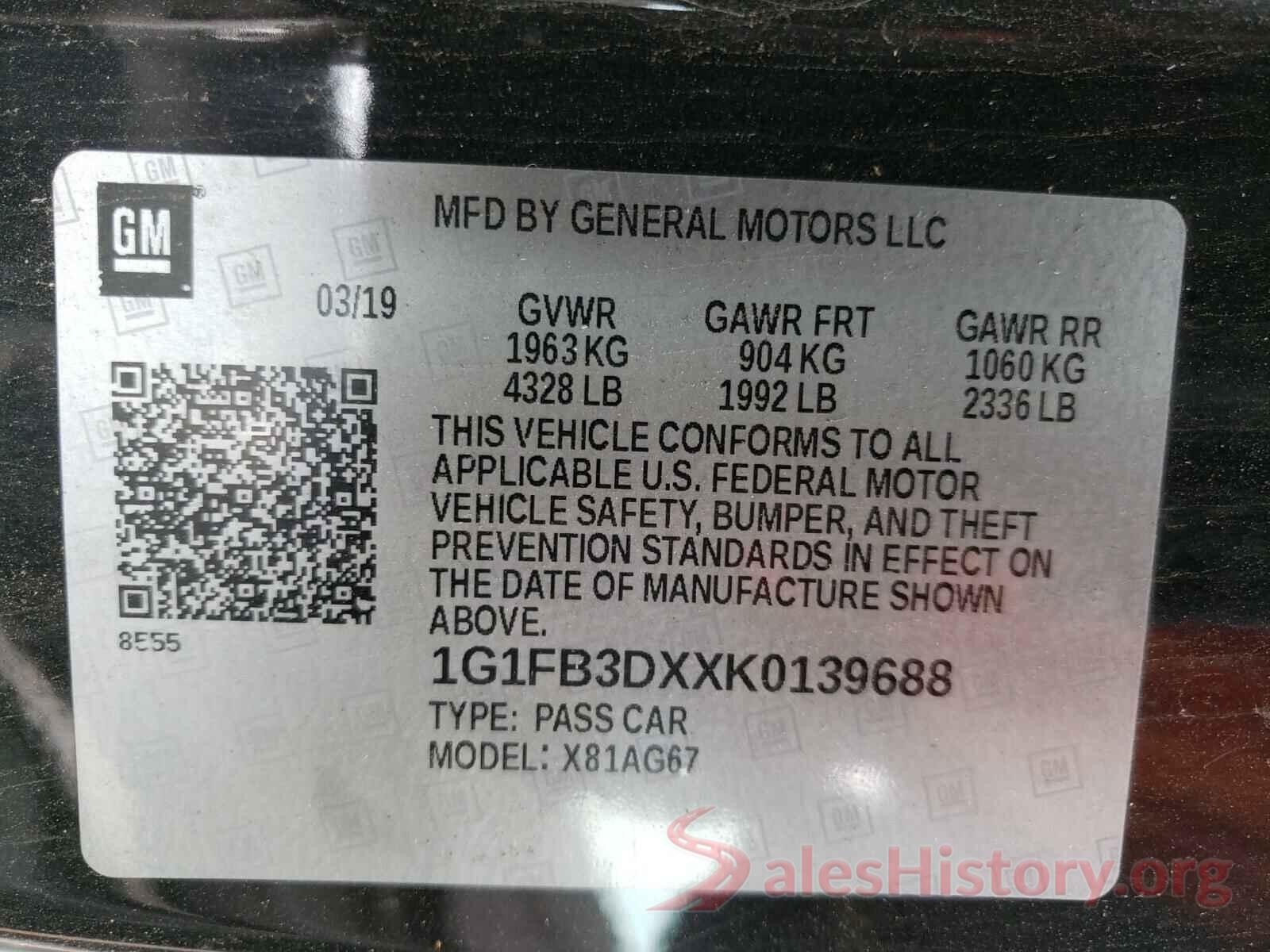 1G1FB3DXXK0139688 2019 CHEVROLET CAMARO