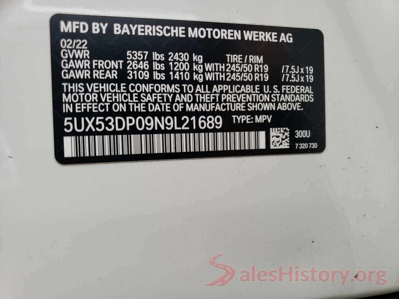 5UX53DP09N9L21689 2022 BMW X3