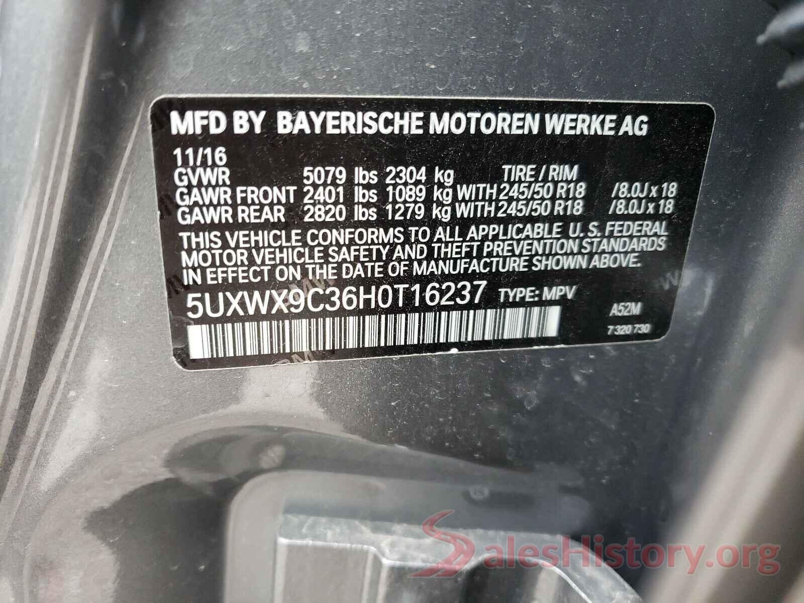 5UXWX9C36H0T16237 2017 BMW X3