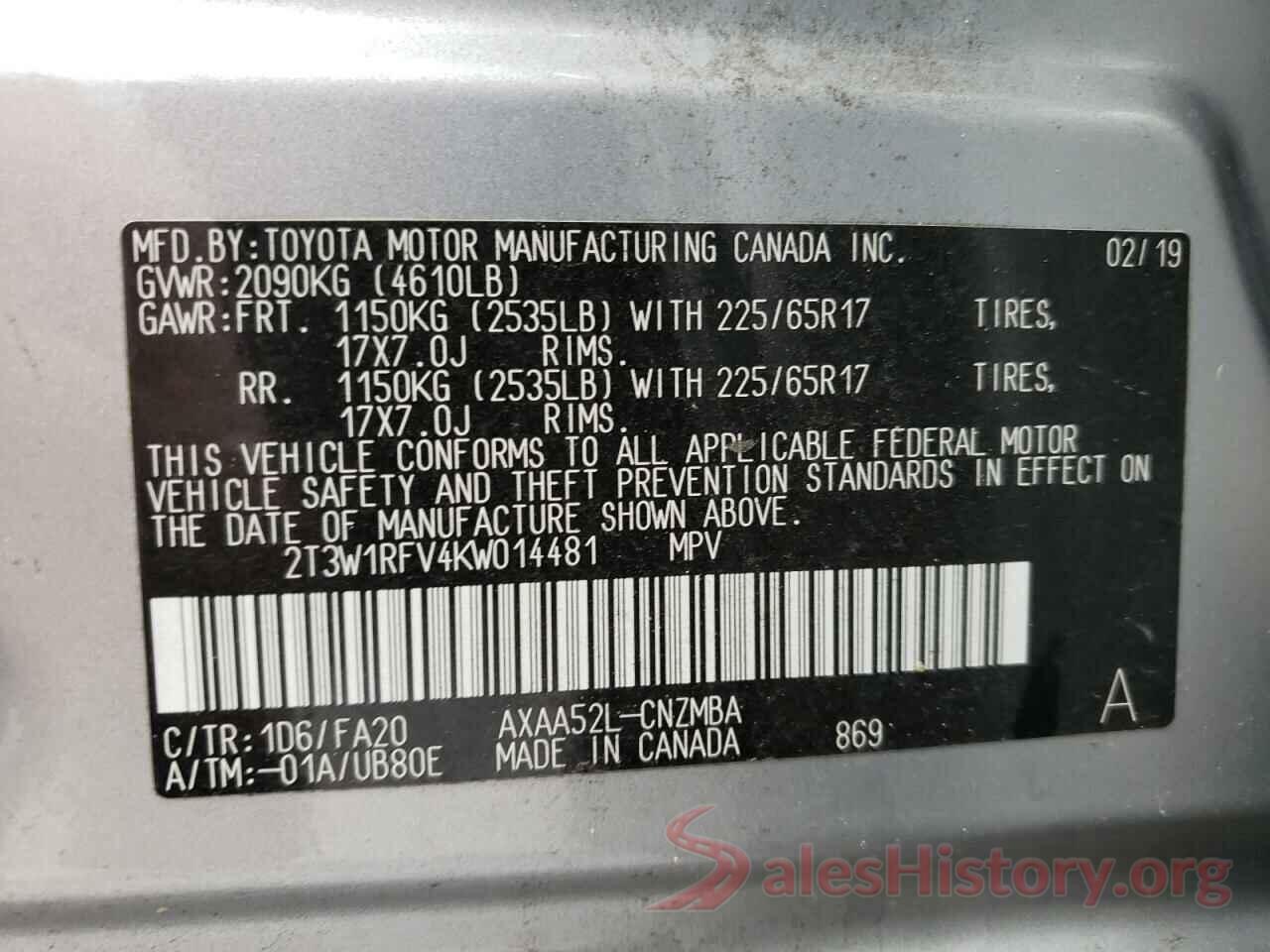 2T3W1RFV4KW014481 2019 TOYOTA RAV4