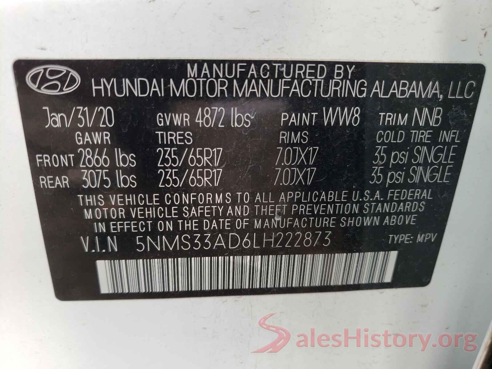 5NMS33AD6LH222873 2020 HYUNDAI SANTA FE