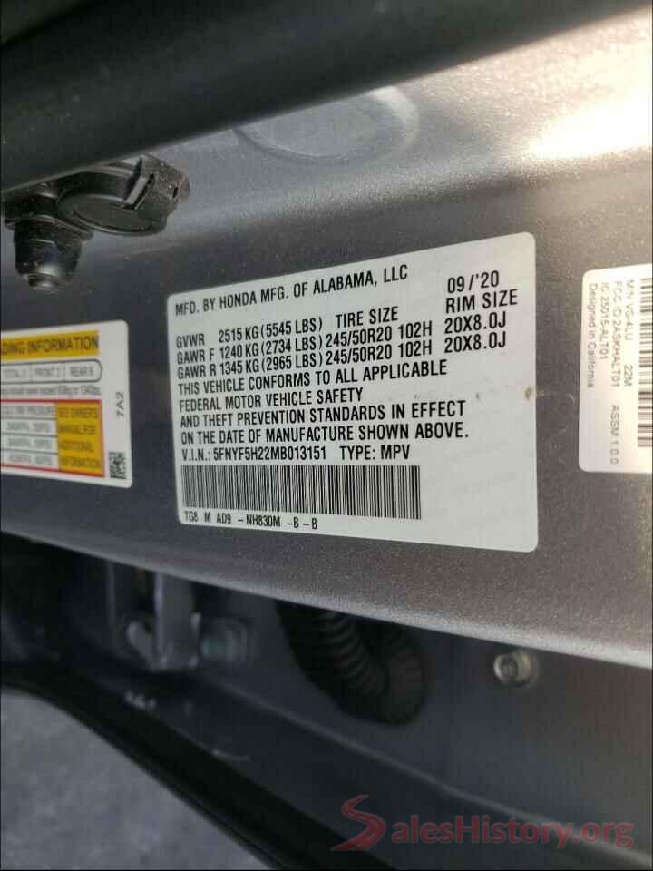 5FNYF5H22MB013151 2021 HONDA PILOT