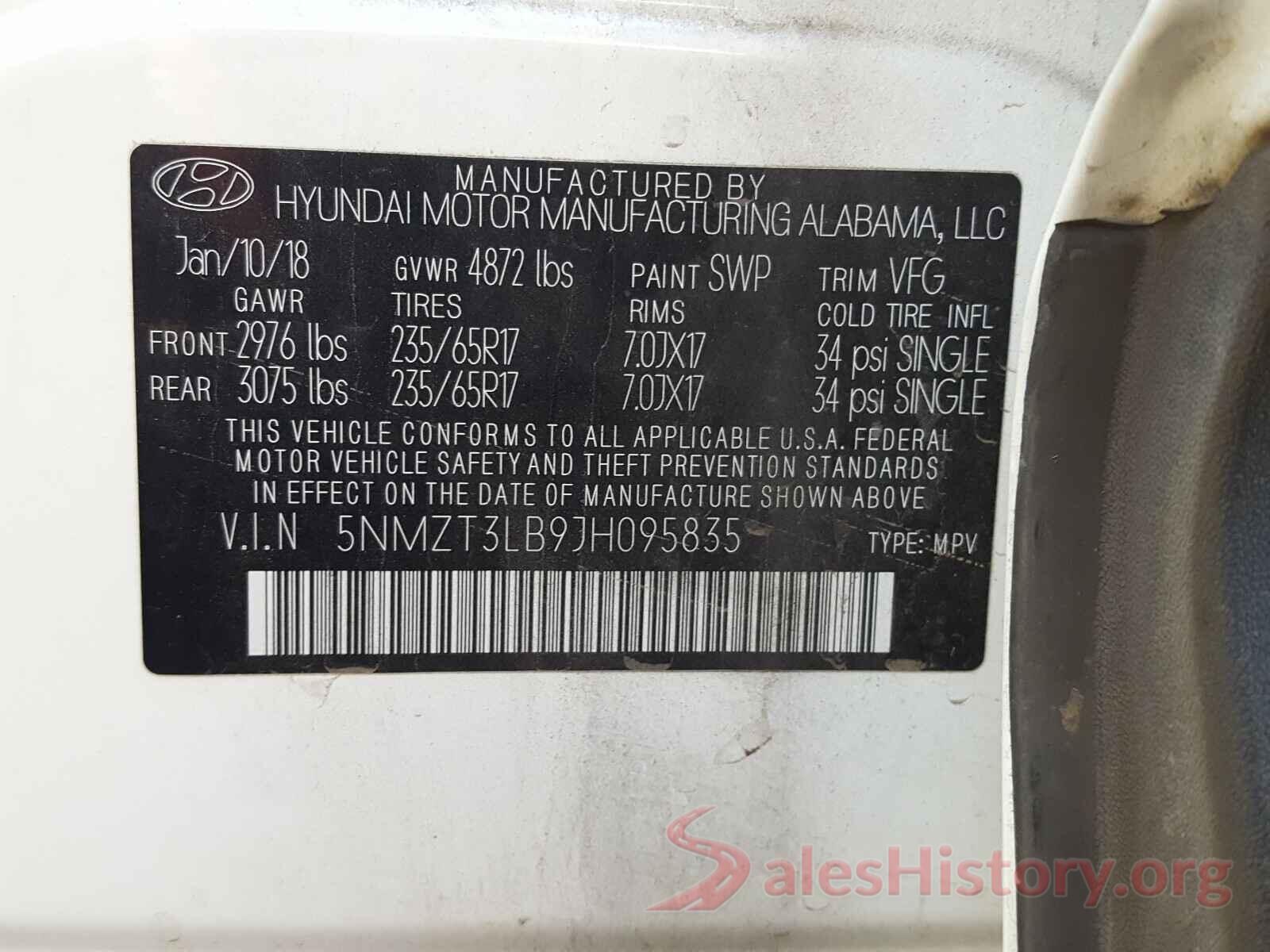 5NMZT3LB9JH095835 2018 HYUNDAI SANTA FE