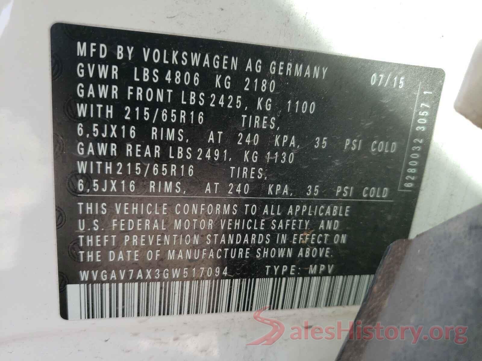 WVGAV7AX3GW517094 2016 VOLKSWAGEN TIGUAN