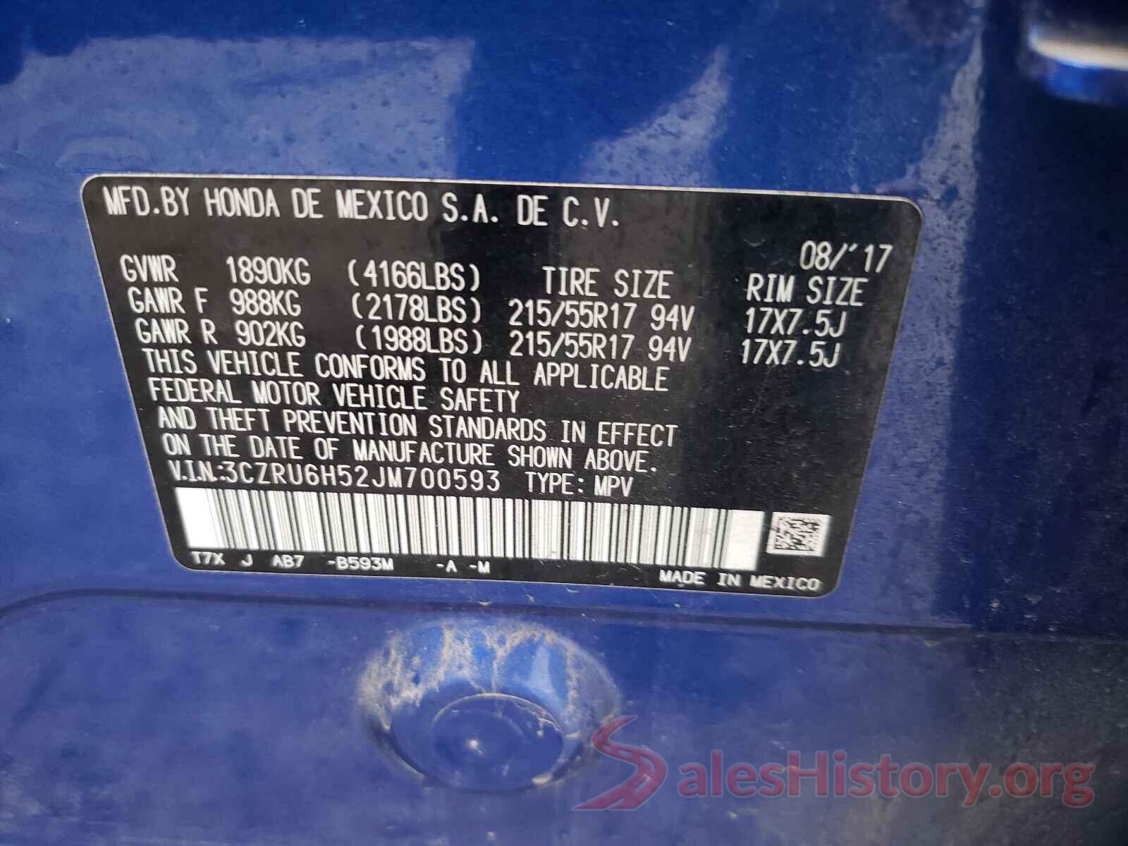 3CZRU6H52JM700593 2018 HONDA HR-V