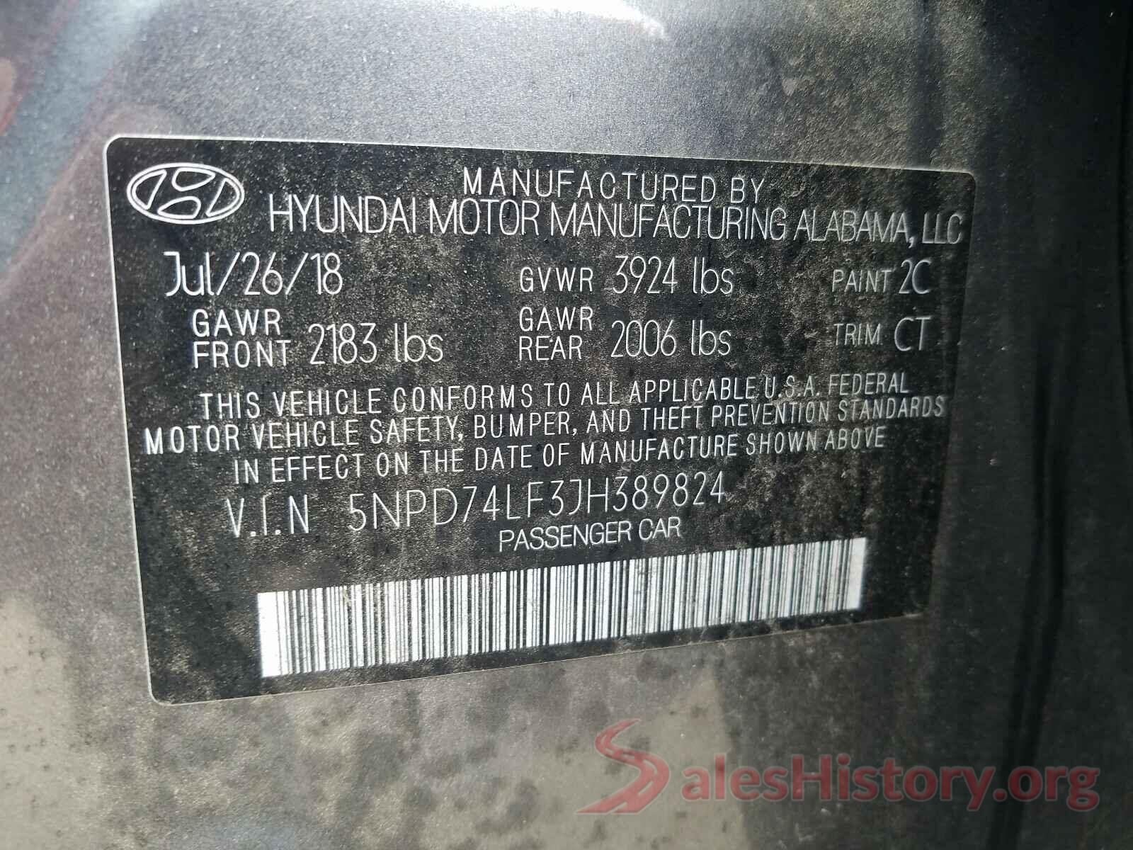 5NPD74LF3JH389824 2018 HYUNDAI ELANTRA