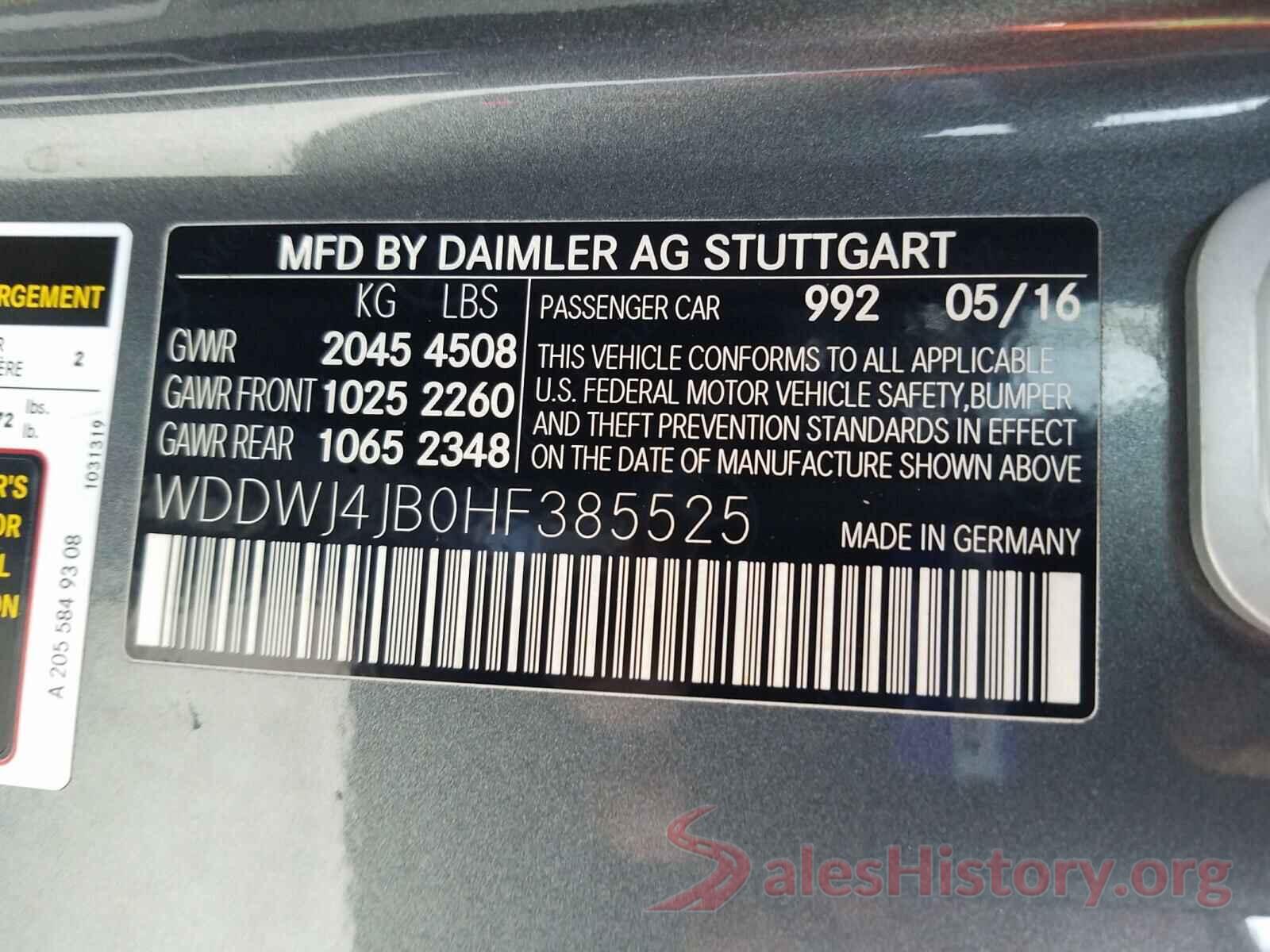 WDDWJ4JB0HF385525 2017 MERCEDES-BENZ C CLASS