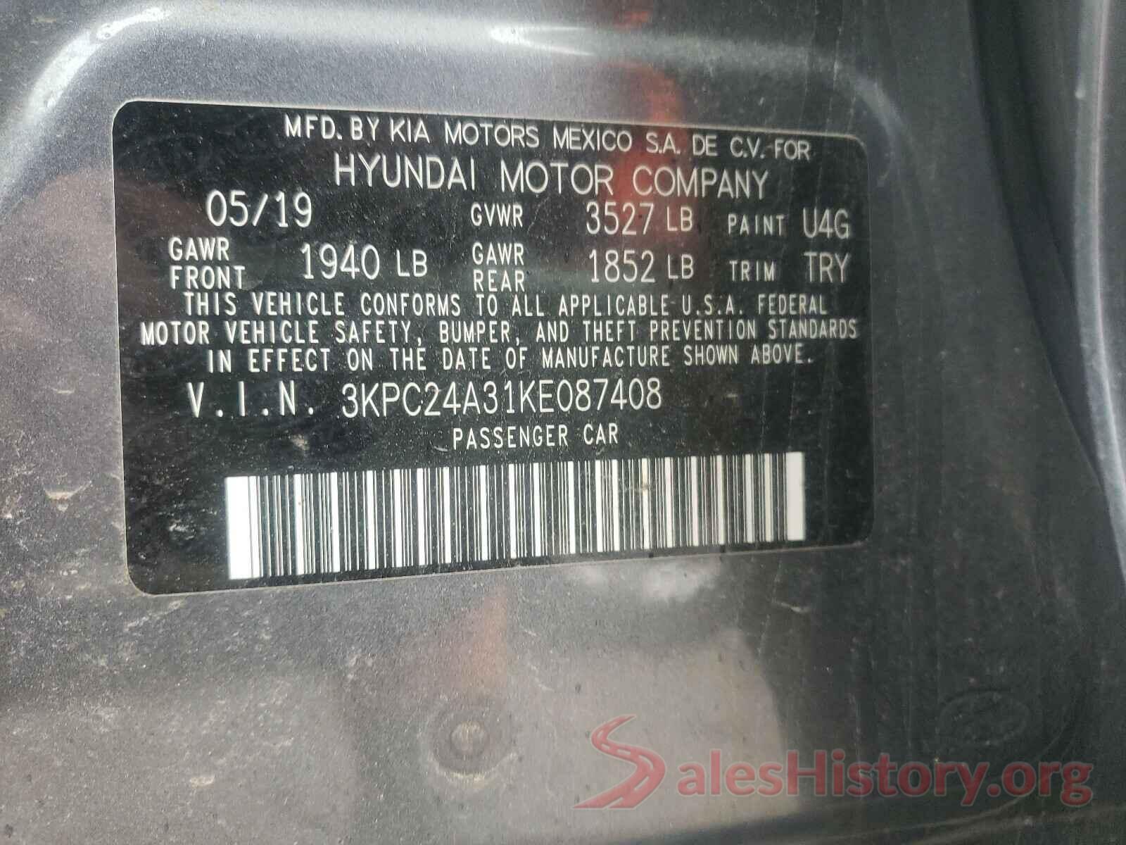 3KPC24A31KE087408 2019 HYUNDAI ACCENT