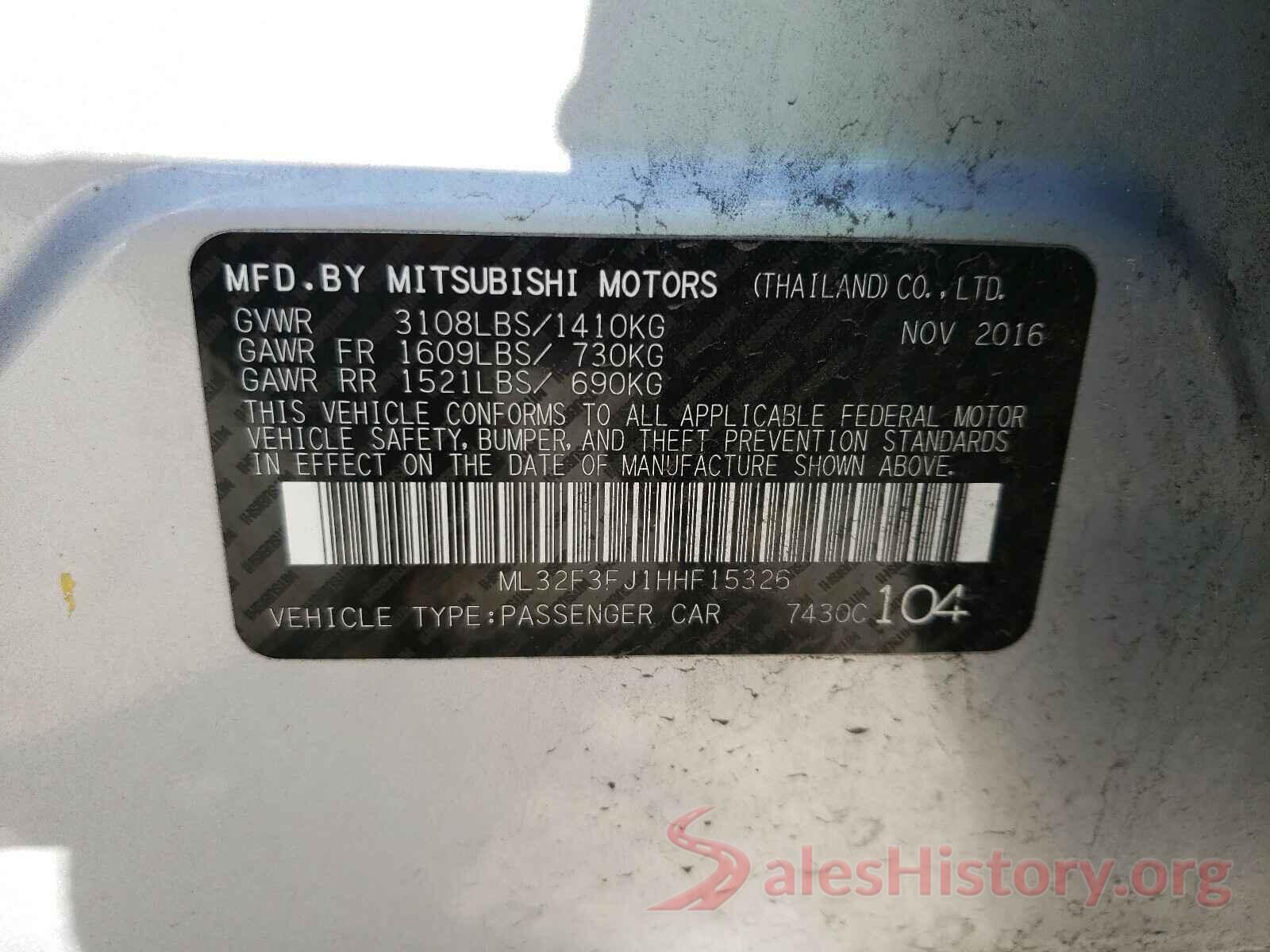 ML32F3FJ1HHF15326 2017 MITSUBISHI MIRAGE