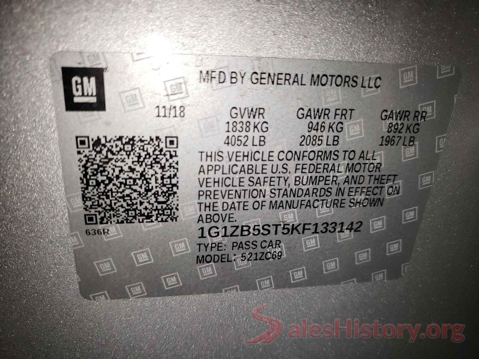 1G1ZB5ST5KF133142 2019 CHEVROLET MALIBU