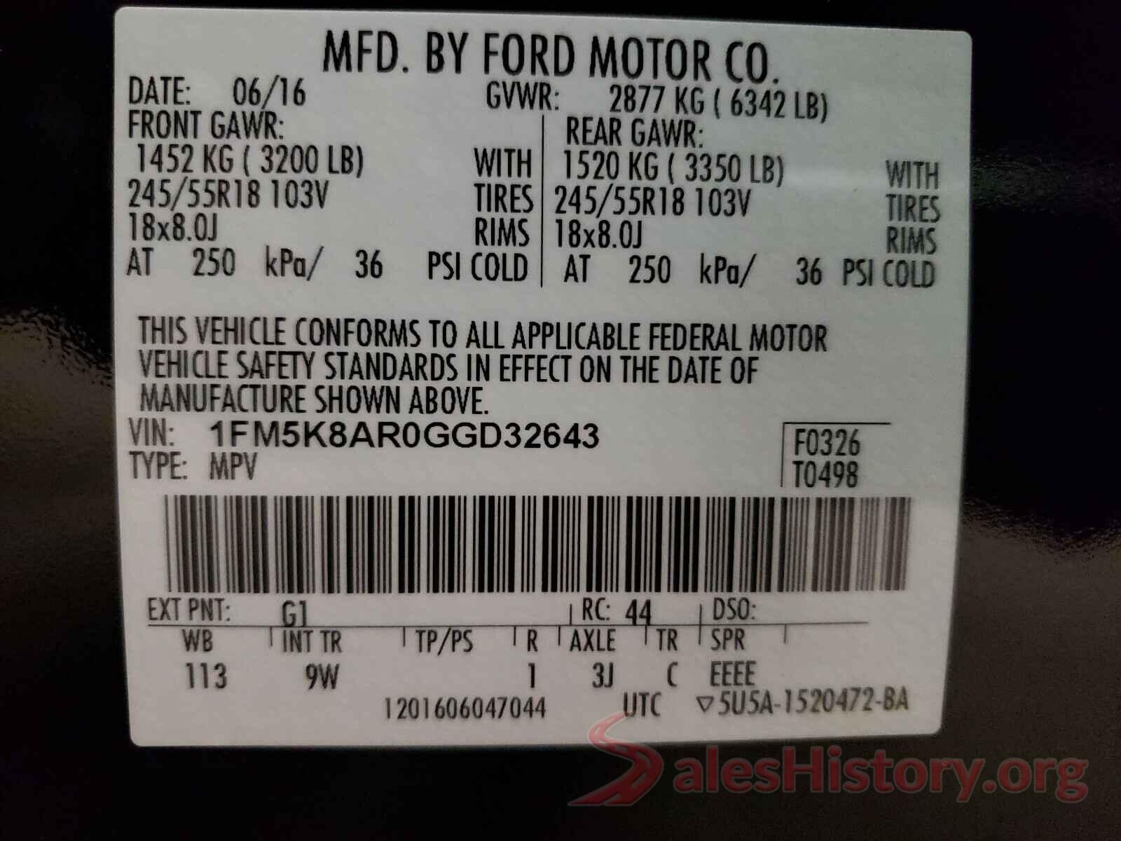 1FM5K8AR0GGD32643 2016 FORD EXPLORER