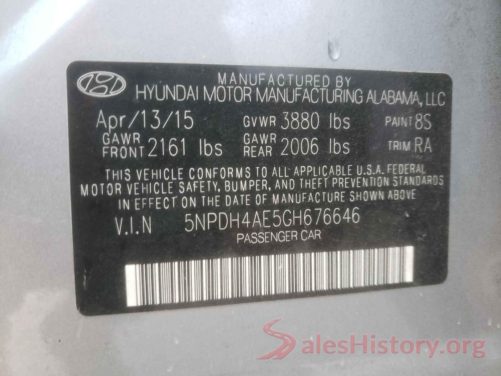 5NPDH4AE5GH676646 2016 HYUNDAI ELANTRA