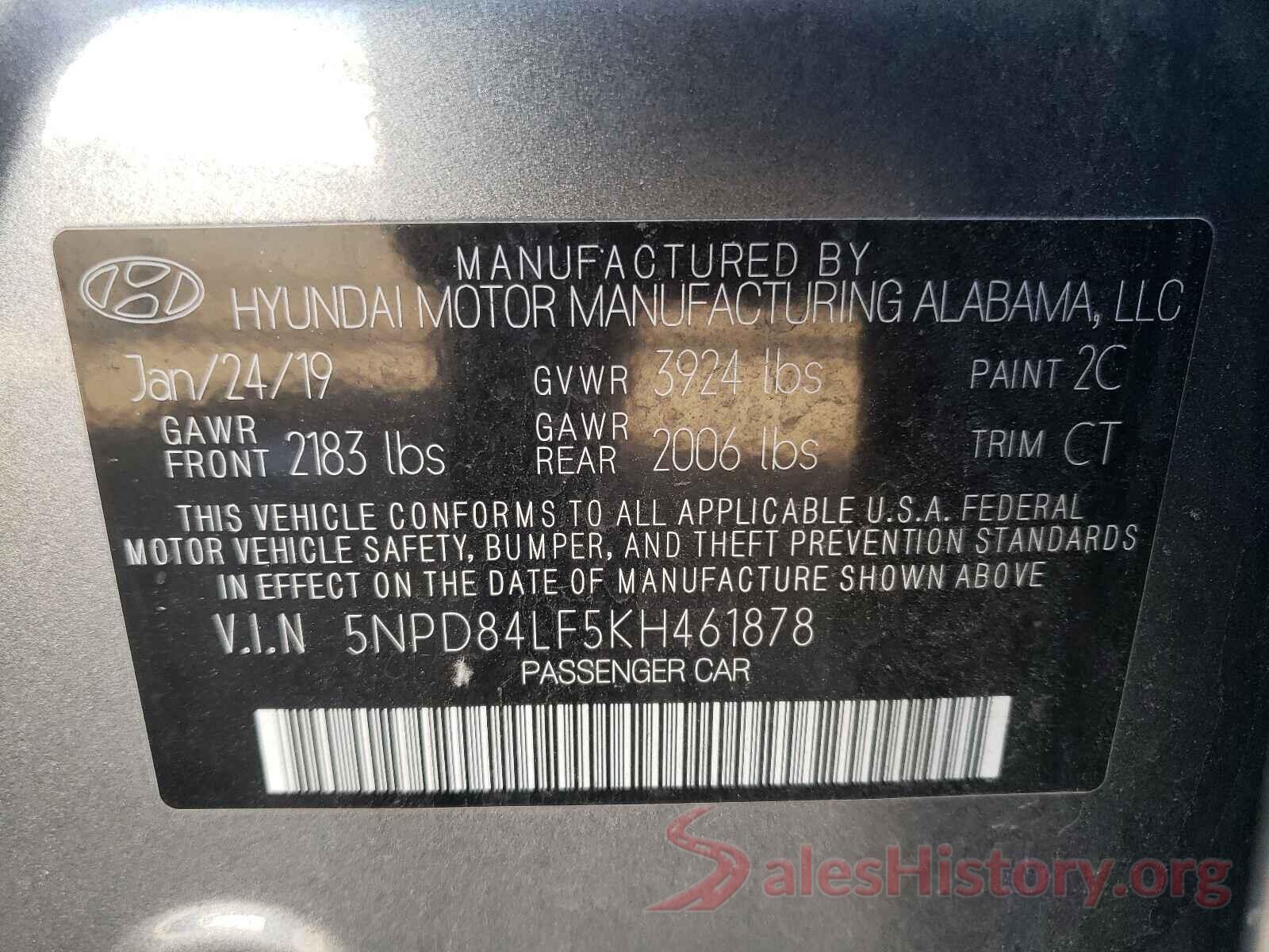 5NPD84LF5KH461878 2019 HYUNDAI ELANTRA