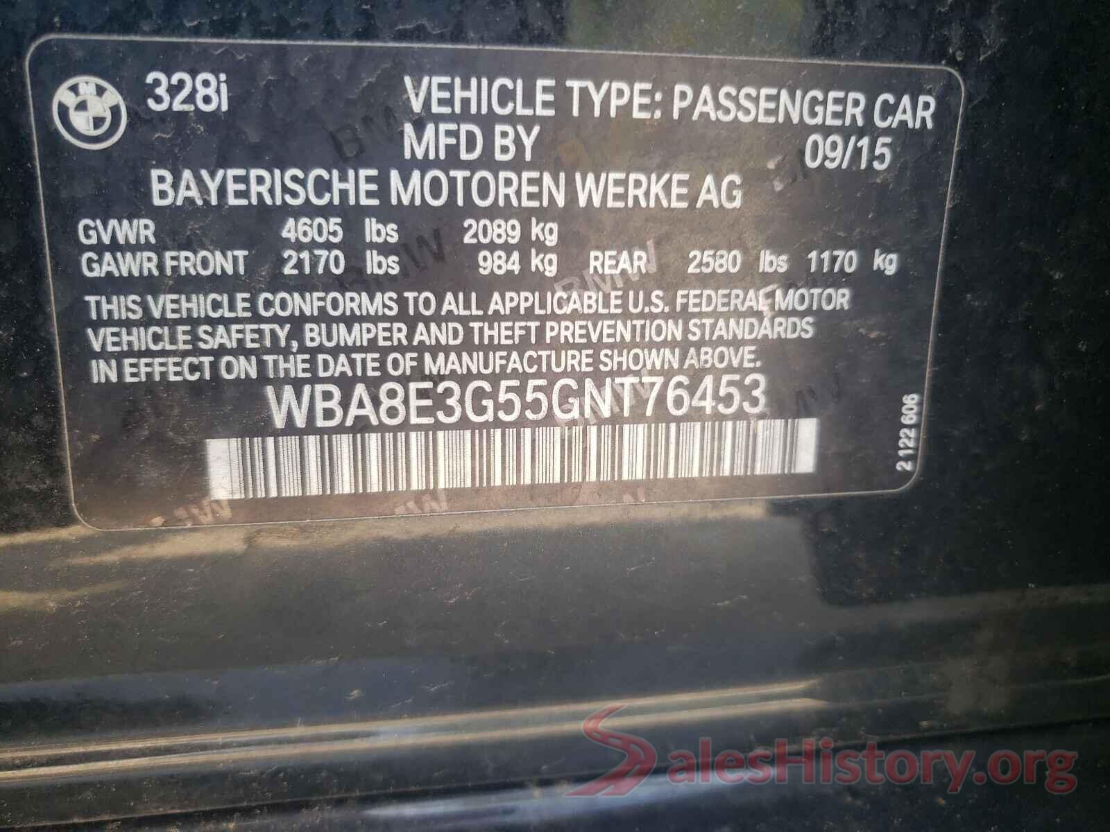 WBA8E3G55GNT76453 2016 BMW 3 SERIES