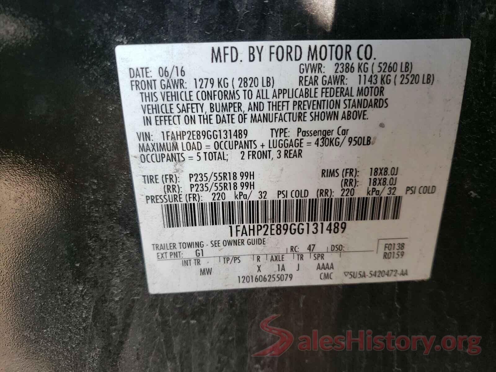 1FAHP2E89GG131489 2016 FORD TAURUS