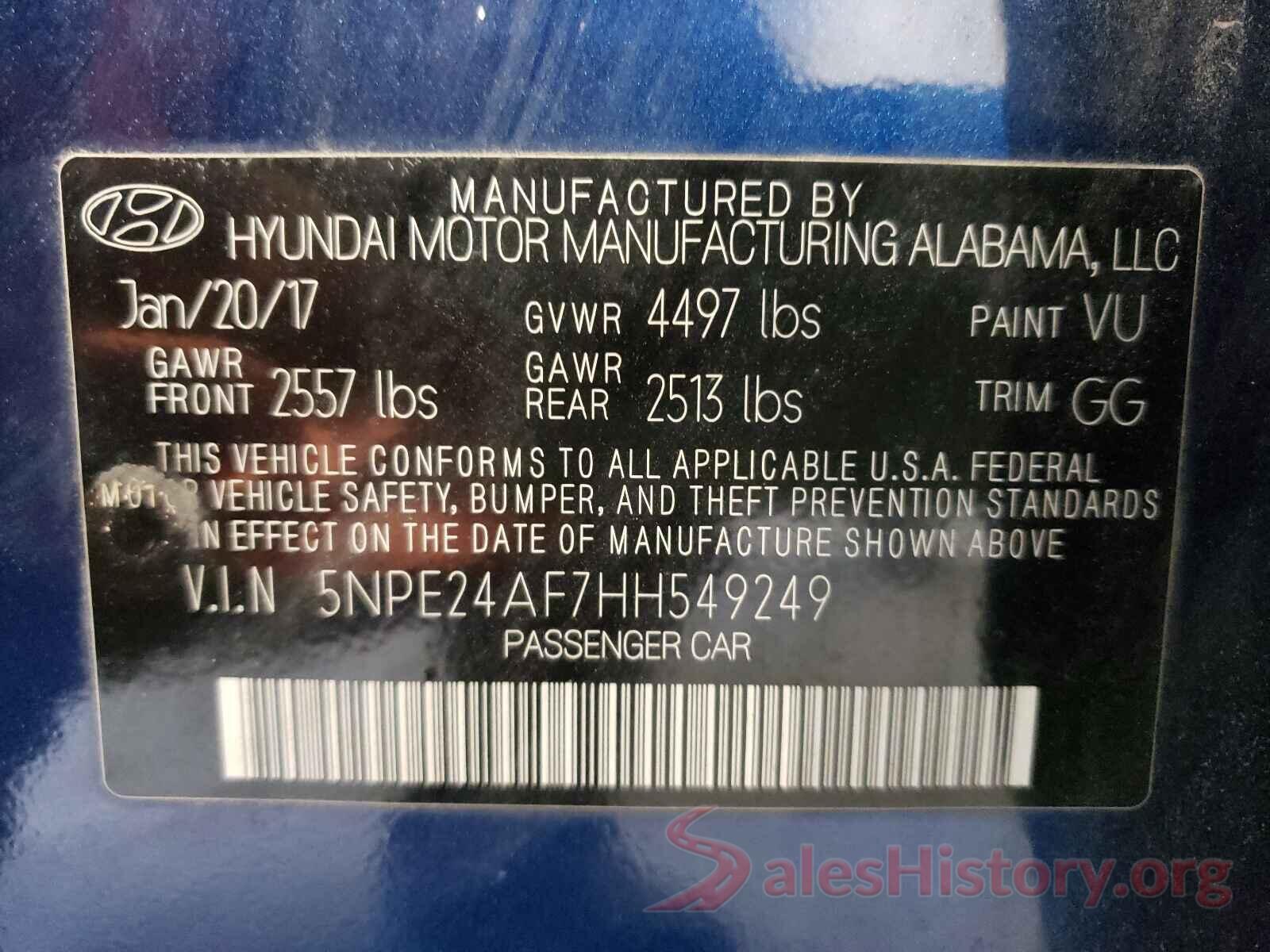 5NPE24AF7HH549249 2017 HYUNDAI SONATA