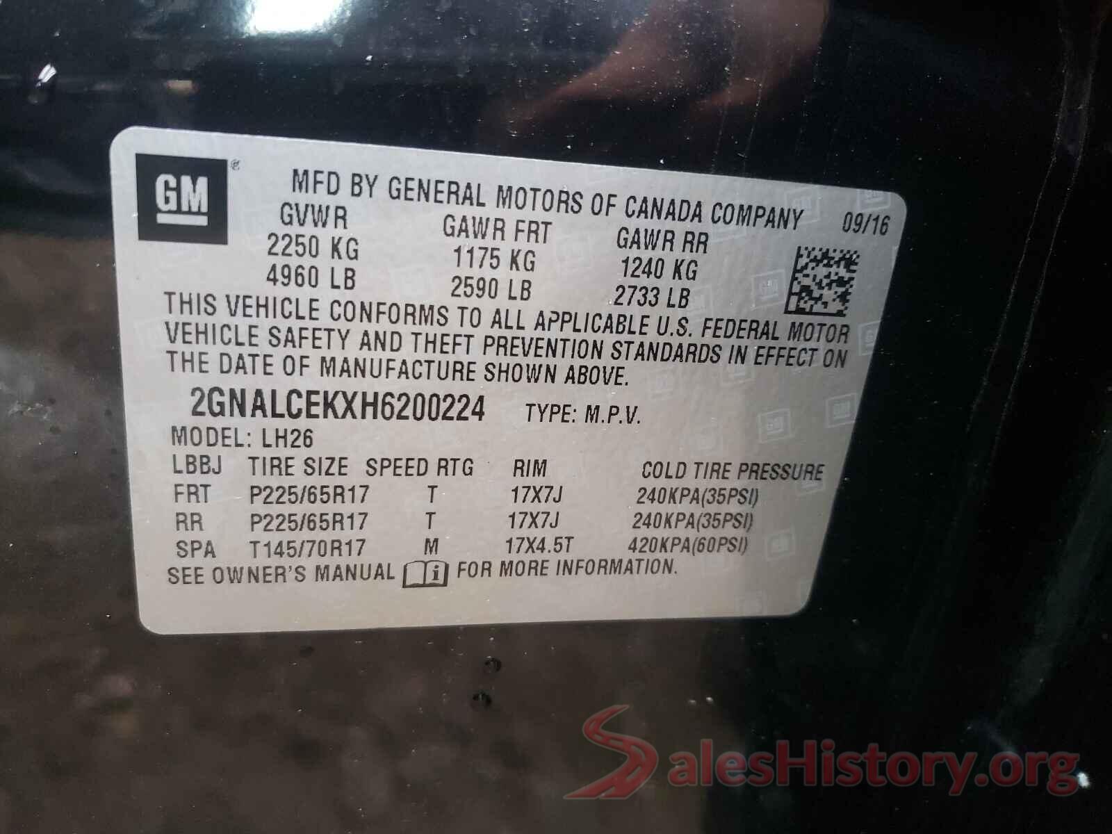 2GNALCEKXH6200224 2017 CHEVROLET EQUINOX