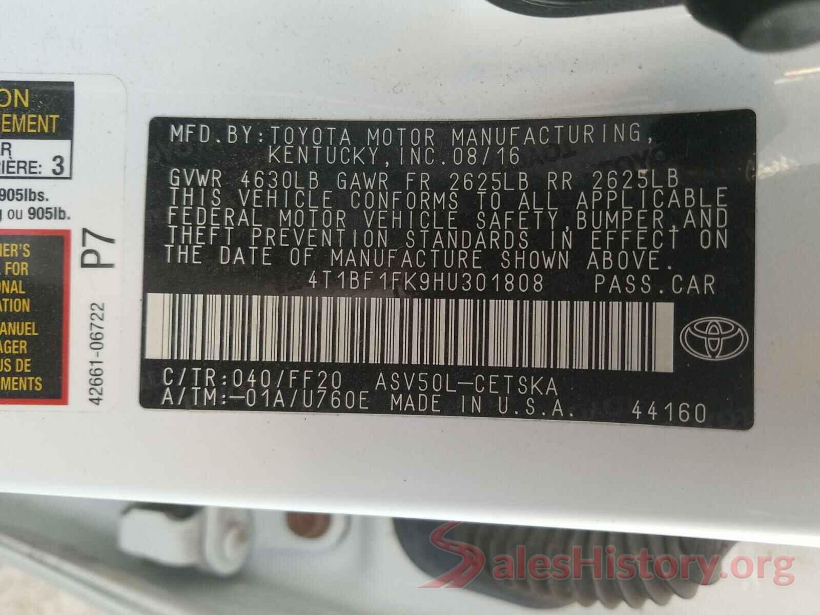 4T1BF1FK9HU301808 2017 TOYOTA CAMRY