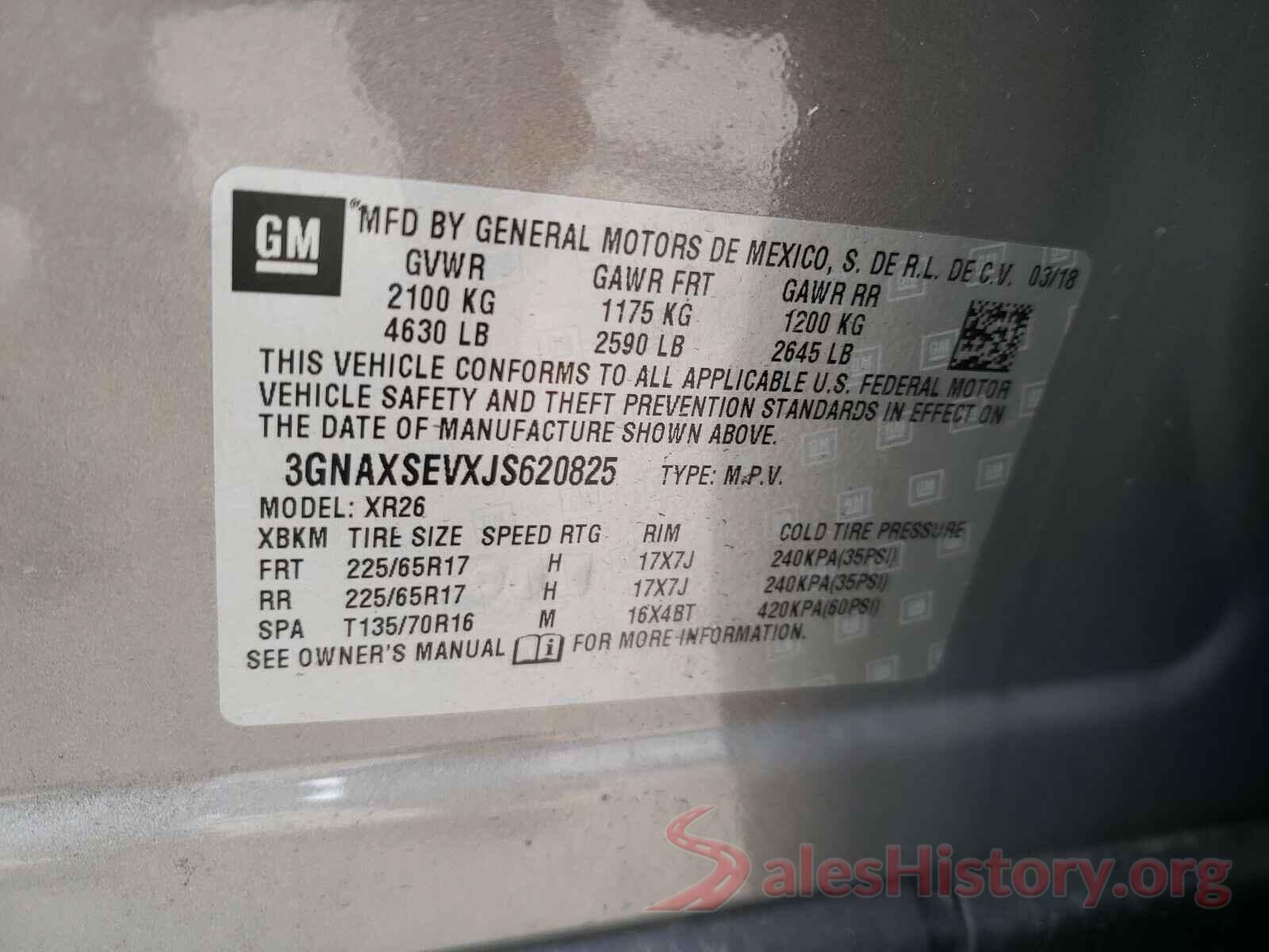 3GNAXSEVXJS620825 2018 CHEVROLET EQUINOX